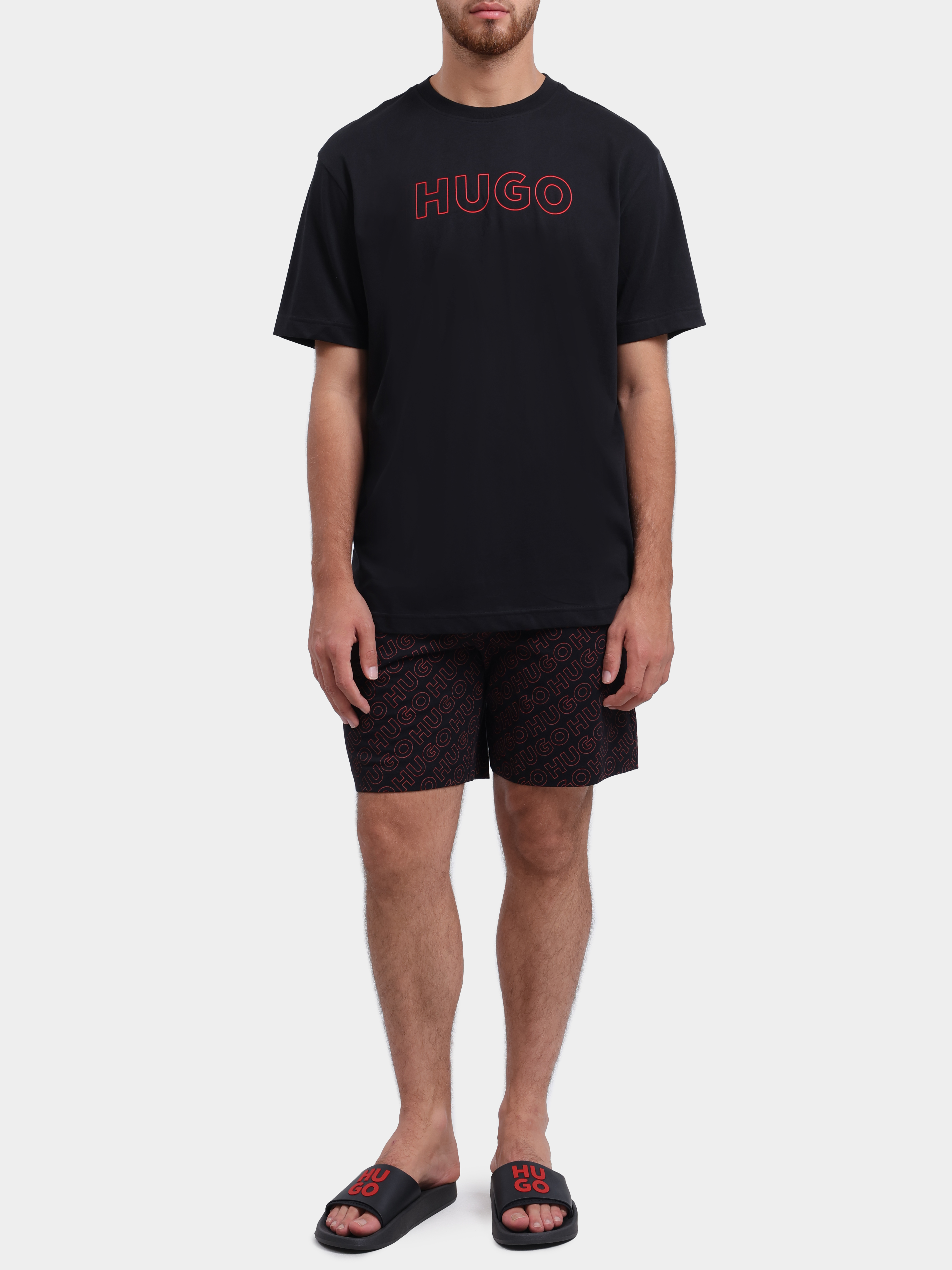 Футболка HUGO RED EZRA T-SHIRT 10278457 01 50566114 001 черная мужская с крупным контрастным логотипом — купить в интернет-магазине Verdistore