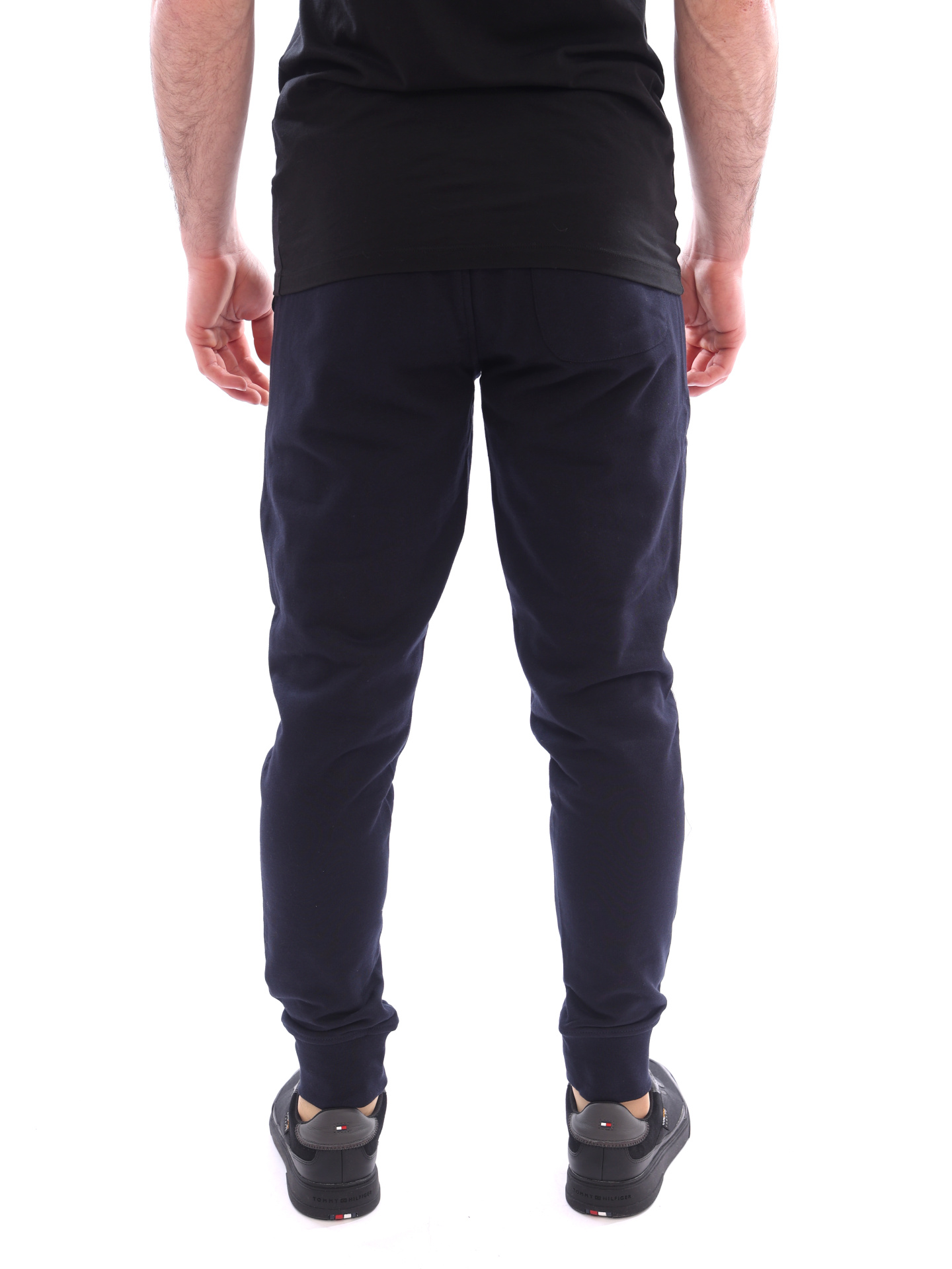 Брюки темно-синие хлопковые зауженного кроя с крупным логотипом сбоку — купить в интернет-магазине Verdistore