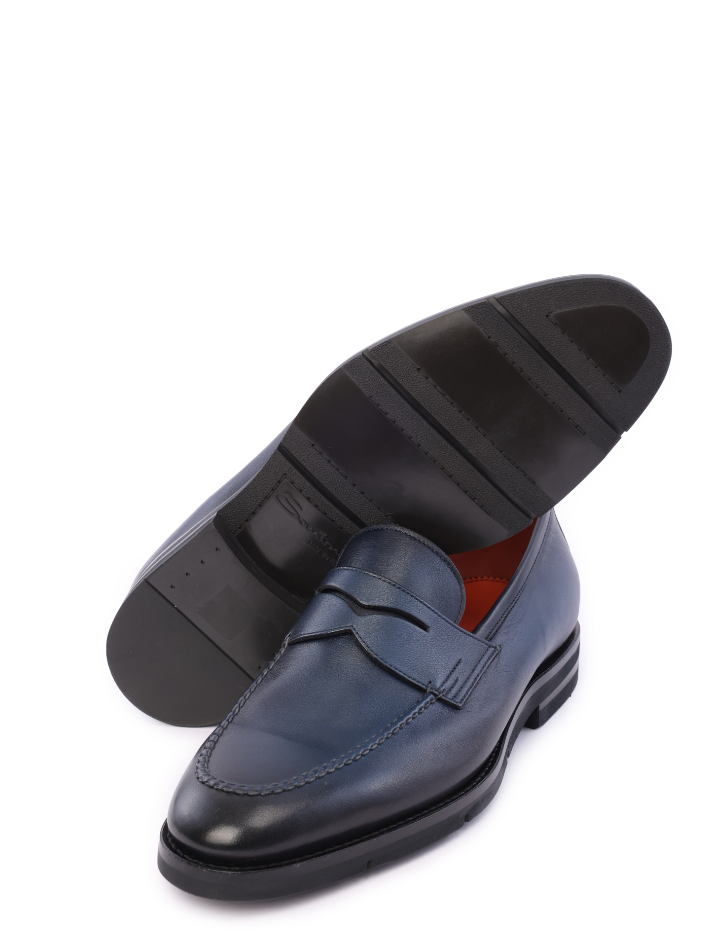 Лоферы темно-синие кожаные с каблуком на изогнутой подошве — купить в интернет-магазине Verdistore