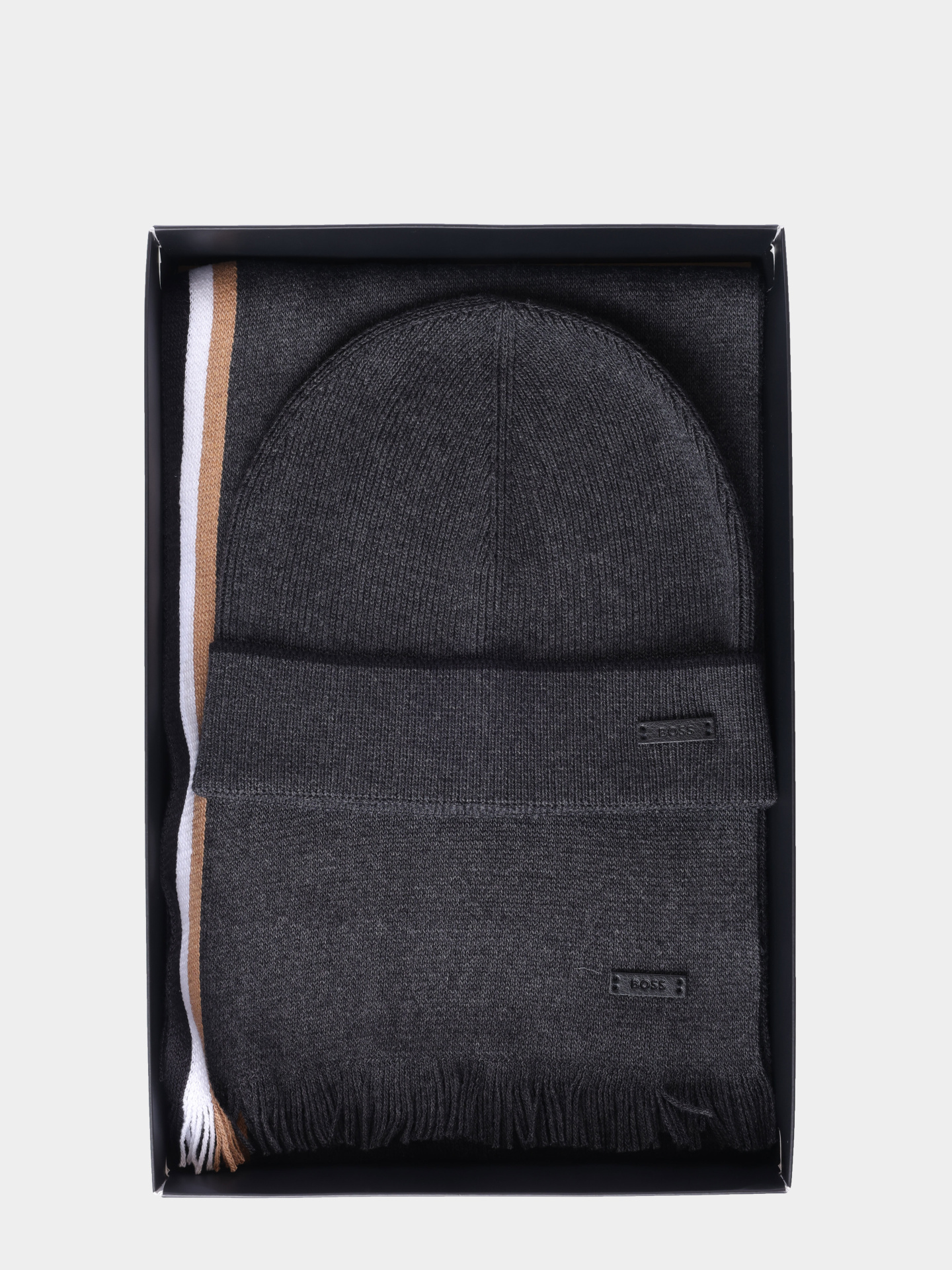 Комплект шапка и шарф Boss 50551072 030 серый мужской — купить в интернет-магазине Verdistore