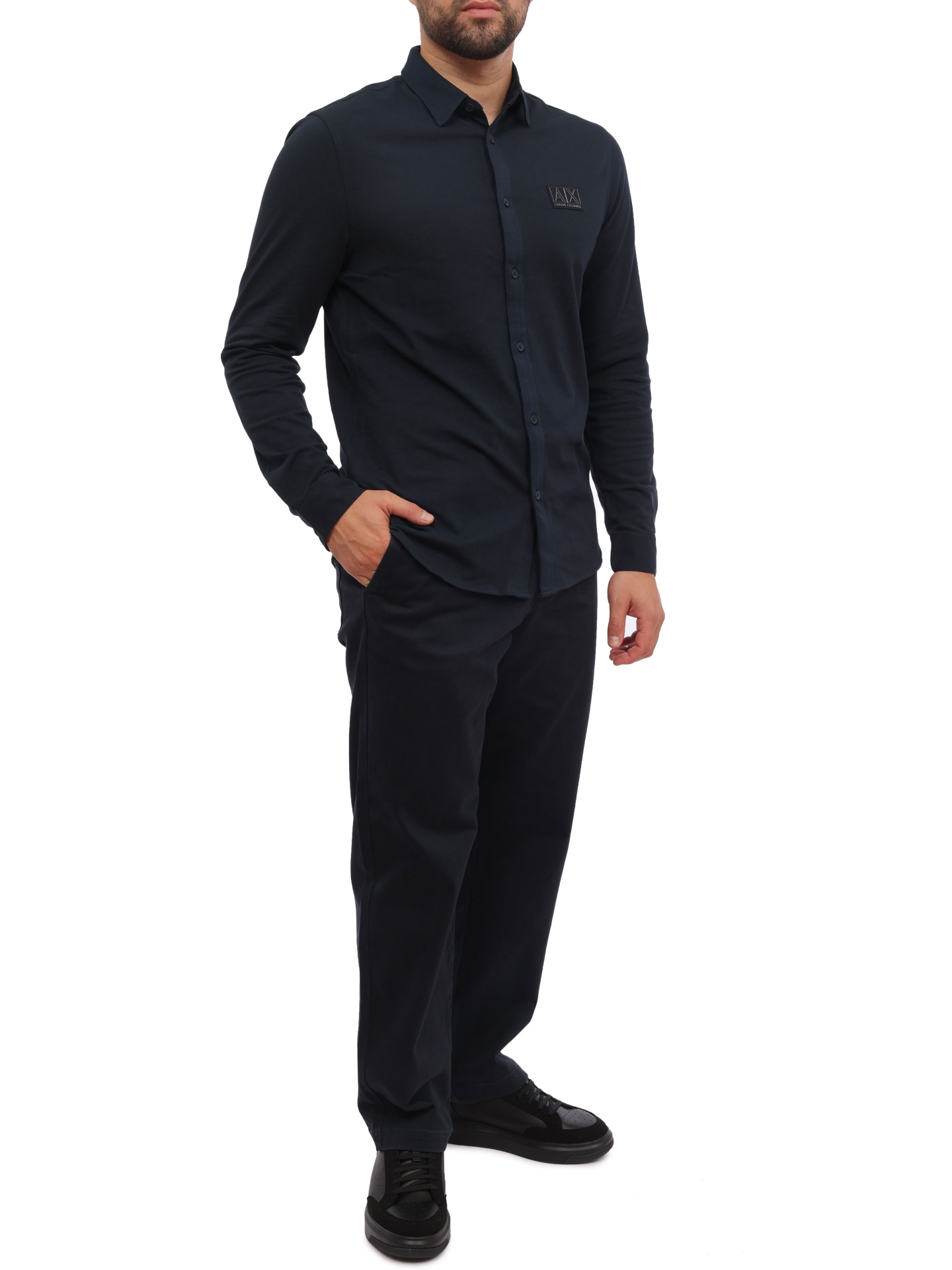 Брюки Armani Exchange 6RZP22 ZN2CZ 1510 темно-синие мужские из хлопка — купить в интернет-магазине Verdistore