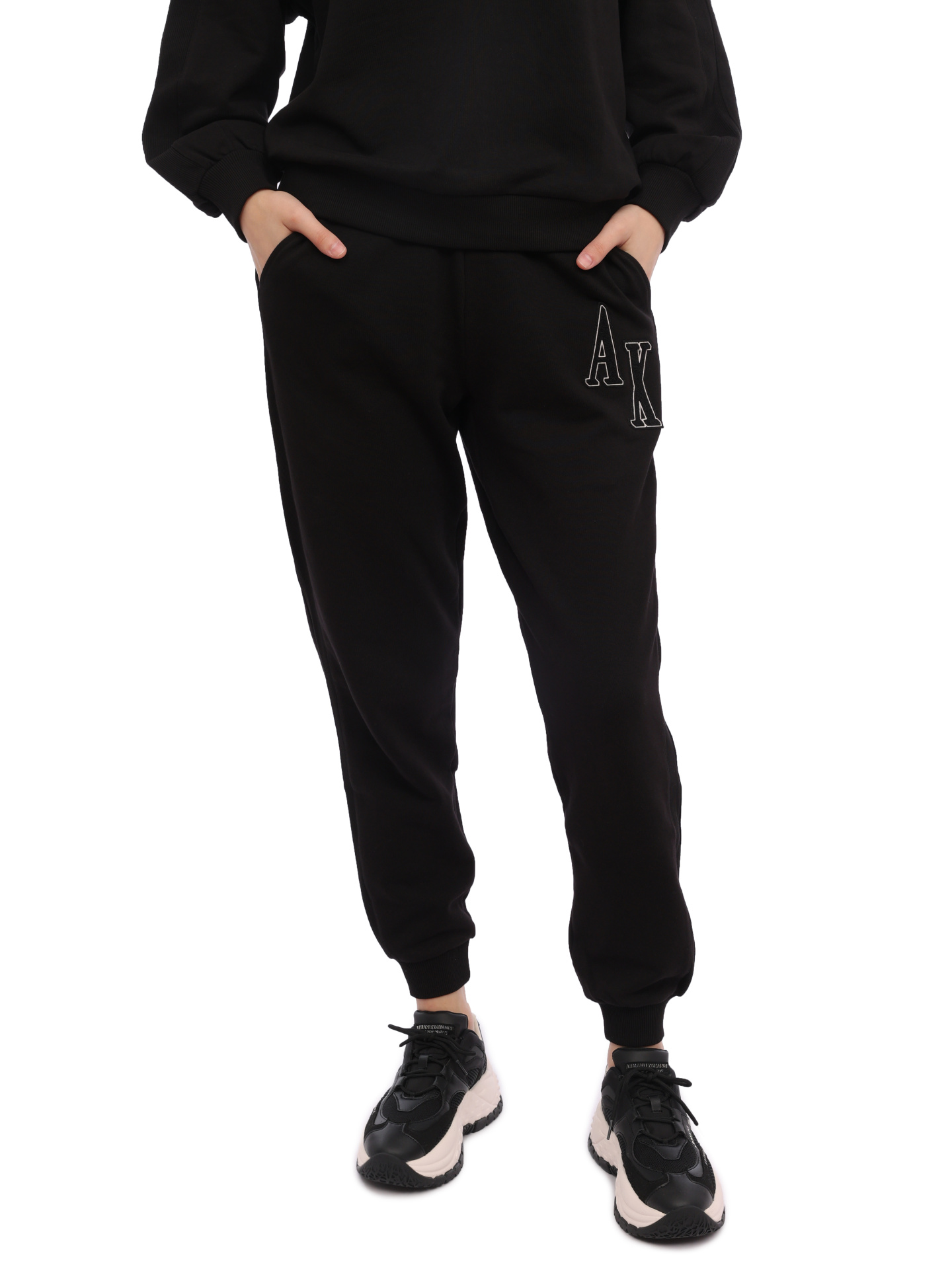 Брюки спортивные Armani Exchange 6RYP78 YJEBZ 1200 черные женские с логотипом — купить в интернет-магазине Verdistore