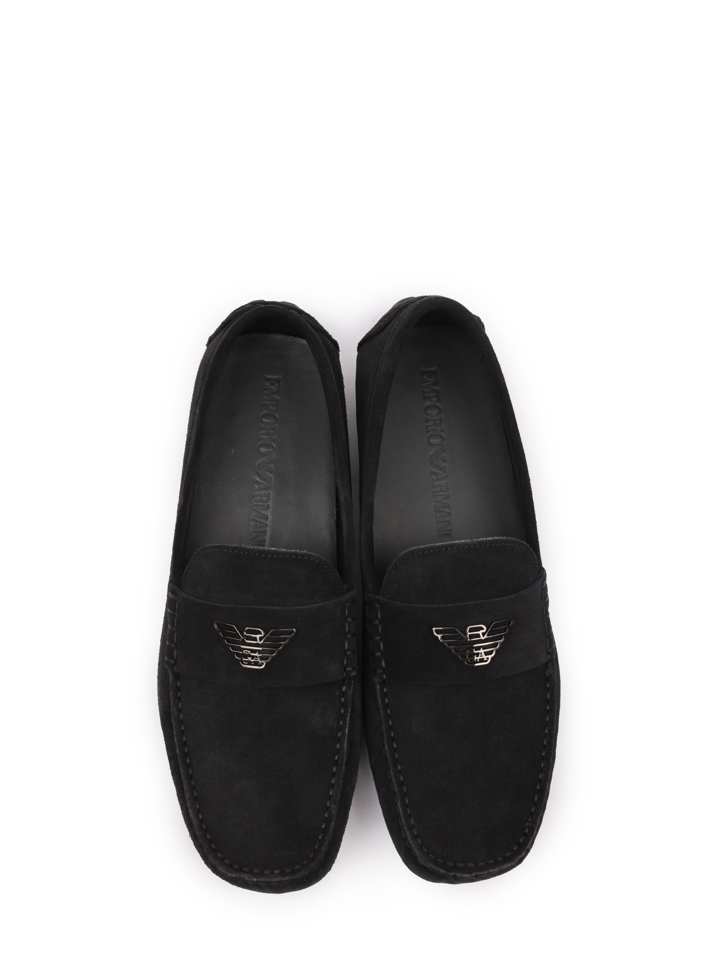Мокасины черные замшевые с металлическим логотипом — купить в интернет-магазине Verdistore