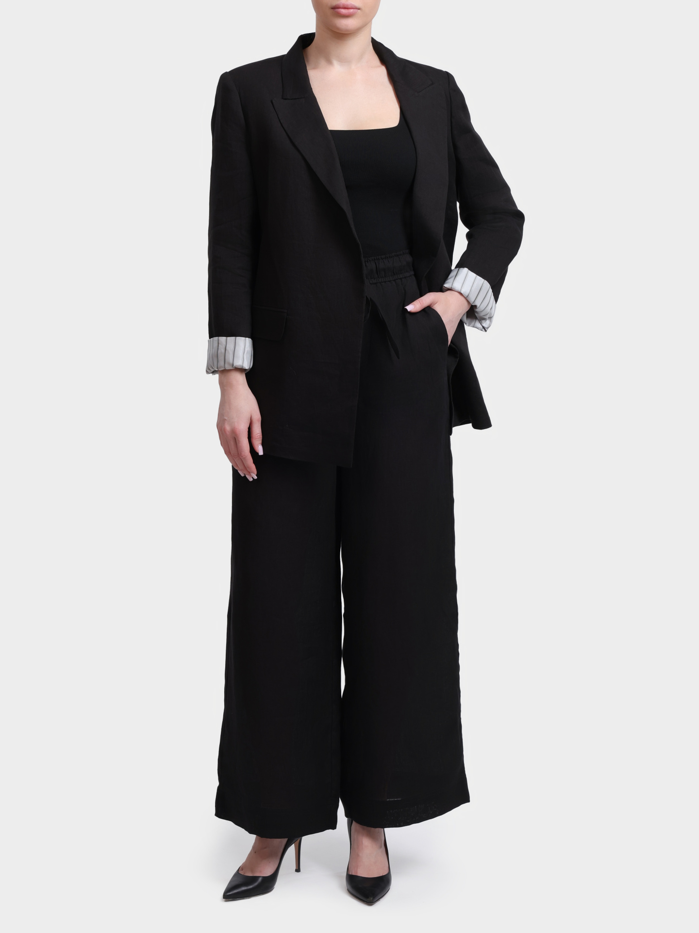 Брюки Marella Sport MLSUOMO 006 черные женские льняные прямого кроя — купить в интернет-магазине Verdistore