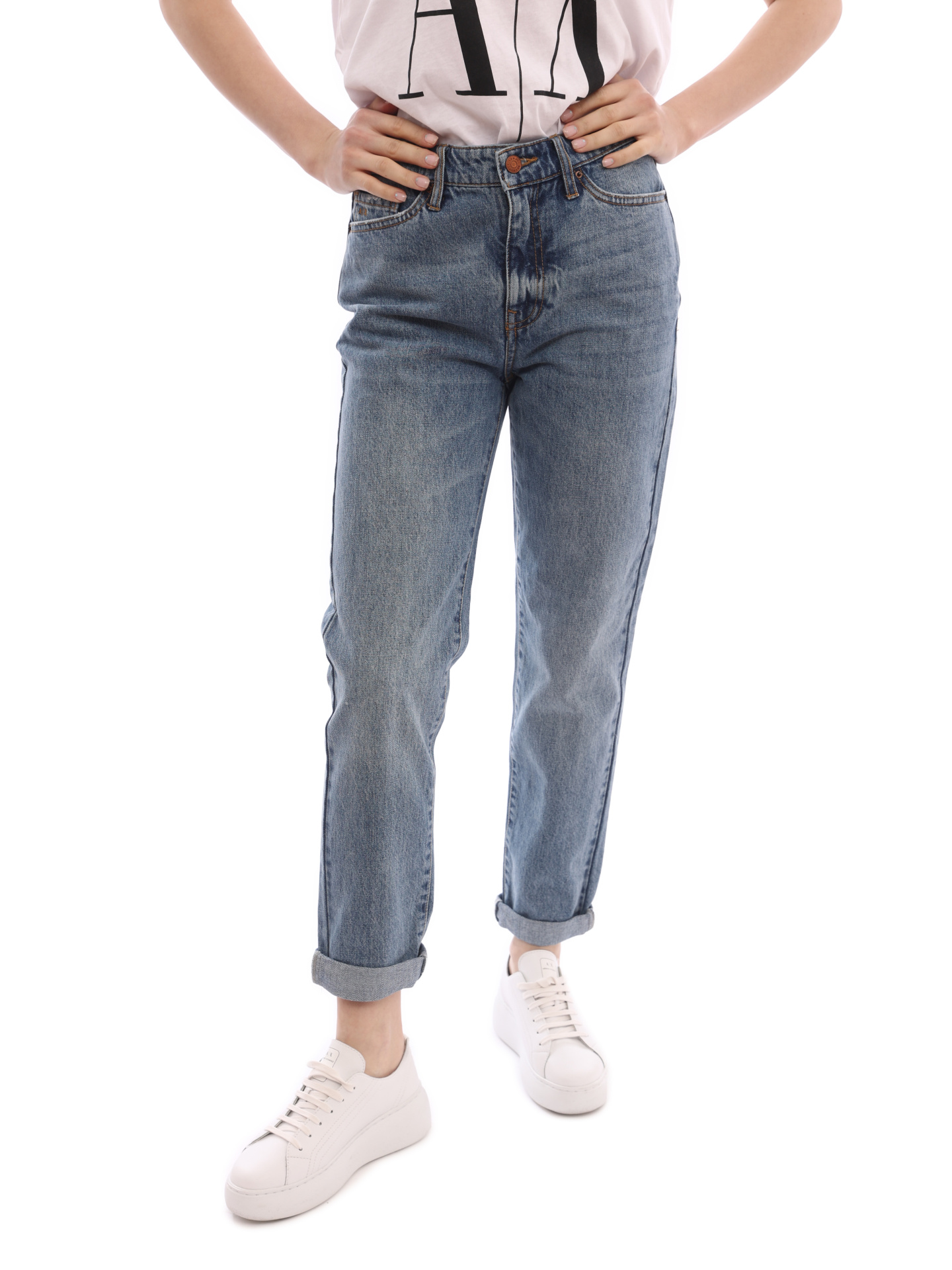 Джинсы Armani Exchange 3LYJ06 Y1VFZ 1500 голубые женские на завышенной талии — купить в интернет-магазине Verdistore