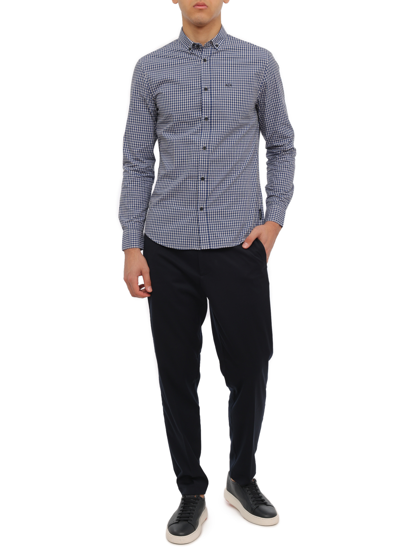 Брюки Armani Exchange 6RZP51 ZNUWZ 1510 темно-синие мужские со стрелками — купить в интернет-магазине Verdistore