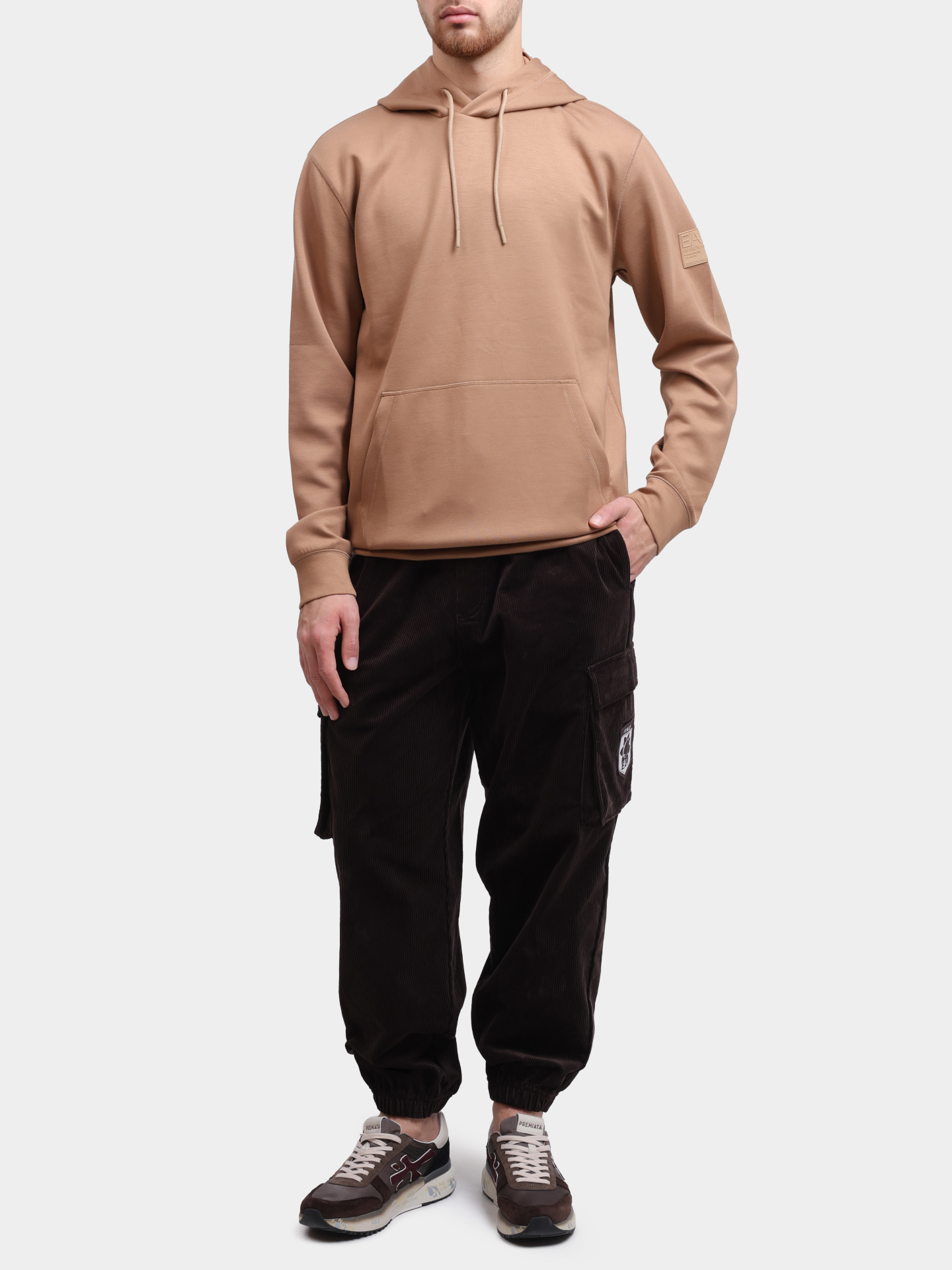 Худи EA7 7X000131 AF13790 U6171 бежевое мужское — купить в интернет-магазине Verdistore