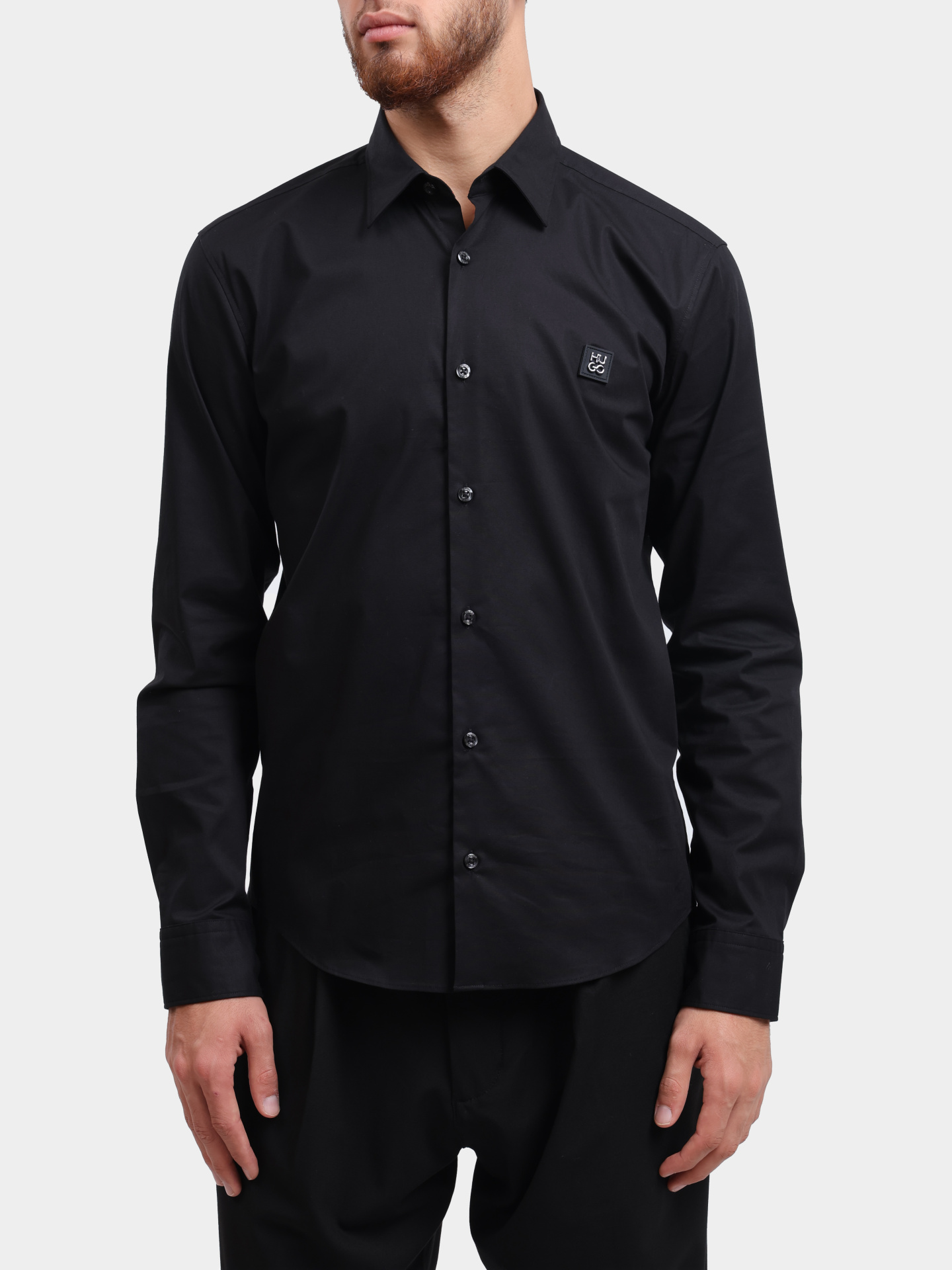 Рубашка Hugo 50505315 001 черная мужская с логотипом — купить в интернет-магазине Verdistore