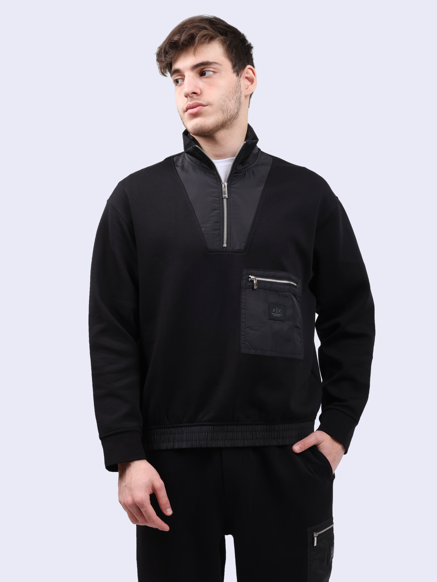Свитшот Armani Exchange мужской черный с накладным карманом — купить в интернет-магазине Verdistore
