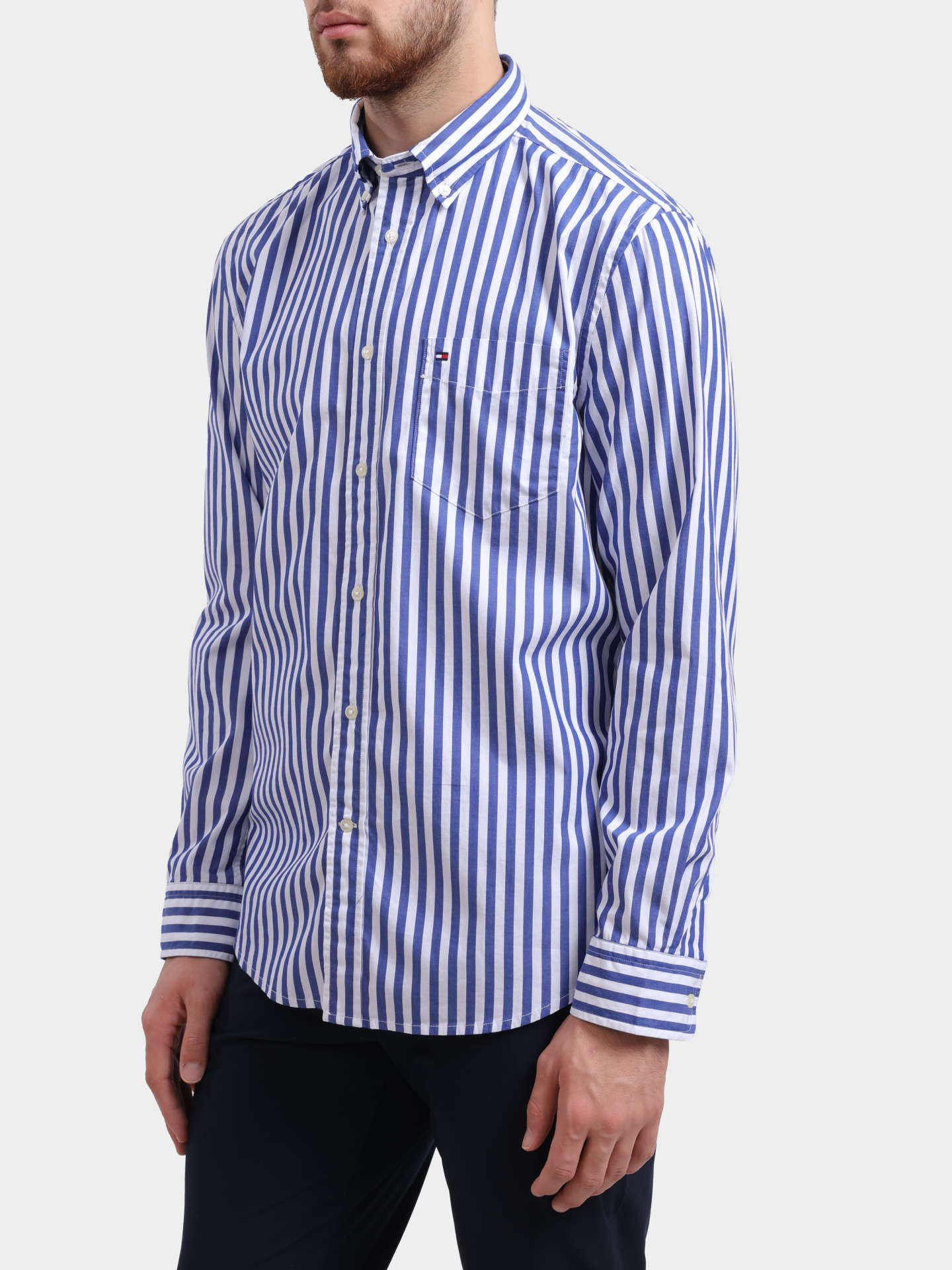 Рубашка Tommy Hilfiger MW0MW39451 0A4 голубая мужская с принтом в полоску  — купить в интернет-магазине Verdistore