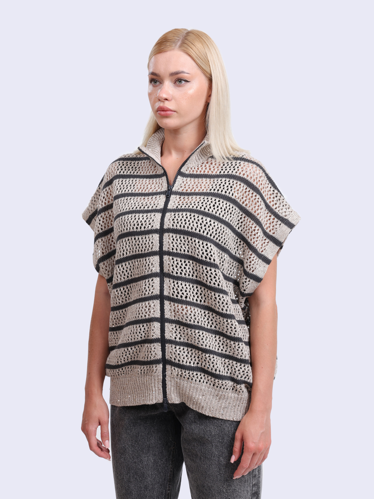 Кардиган Brunello Cucinelli MCO558916 CHI53 полосатый женский изо льна — купить в интернет-магазине Verdistore