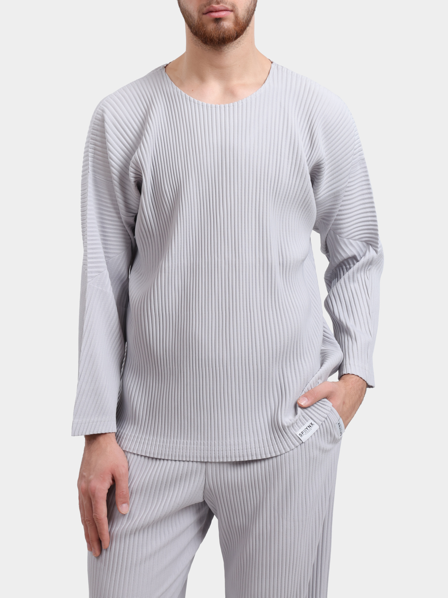Лонгслив Sphynx pleats 7642-2 серый мужской плиссированный — купить в интернет-магазине Verdistore