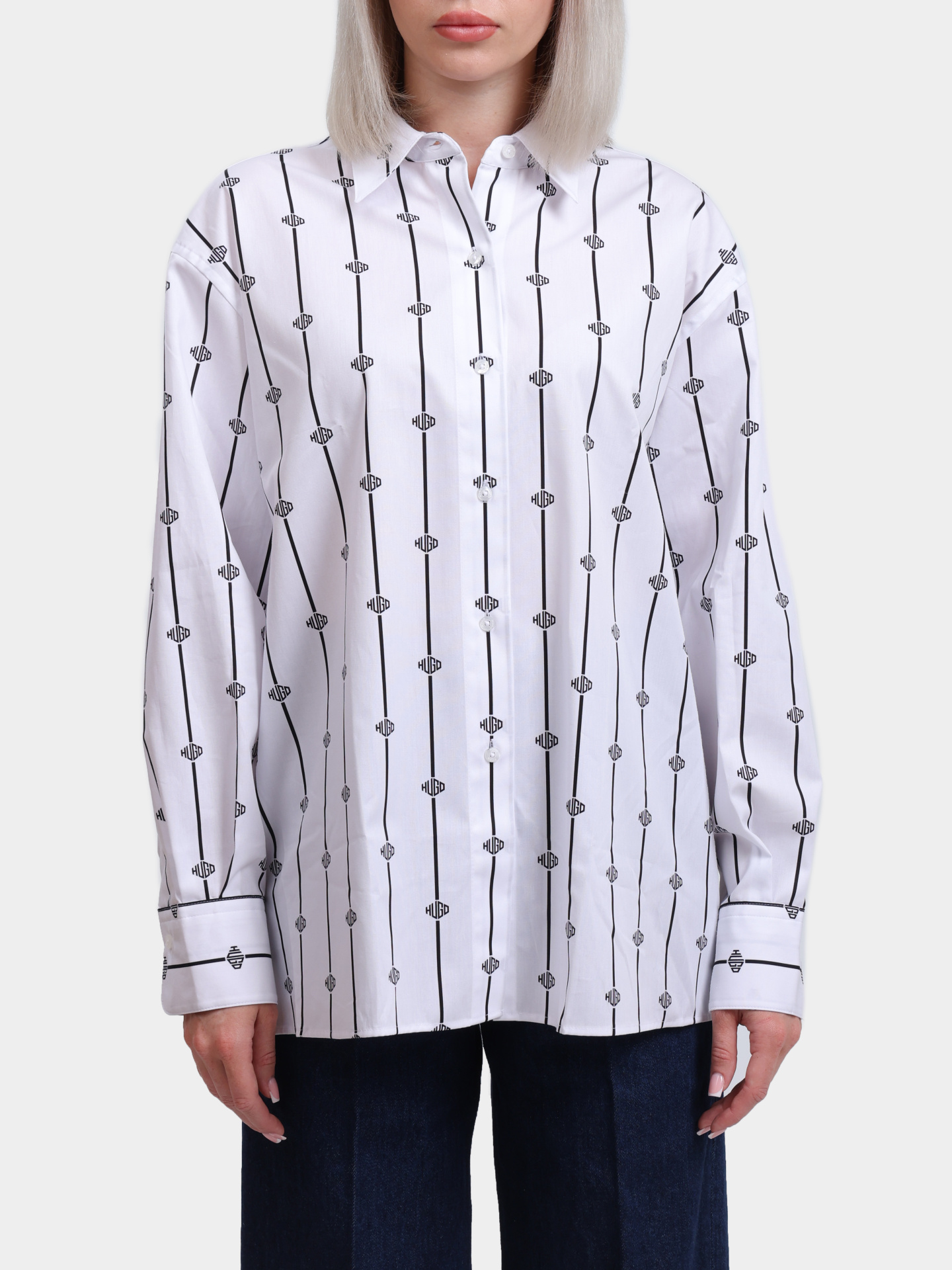 Рубашка Hugo Eskil 50538451 966 хлопковая женская в полоску — купить в интернет-магазине Verdistore
