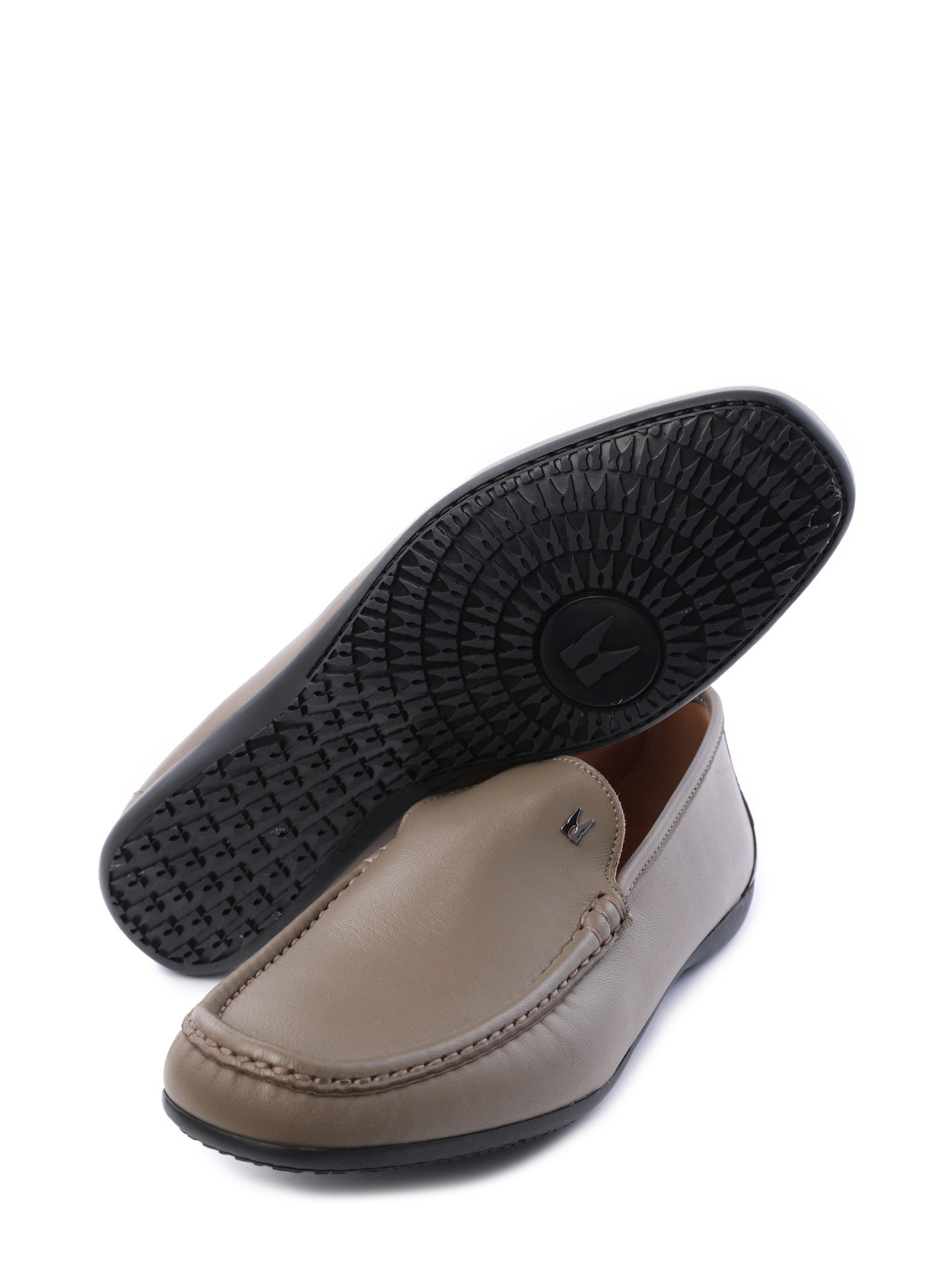 Мокасины серо-бежевые кожаные с приподнятым носком — купить в интернет-магазине Verdistore