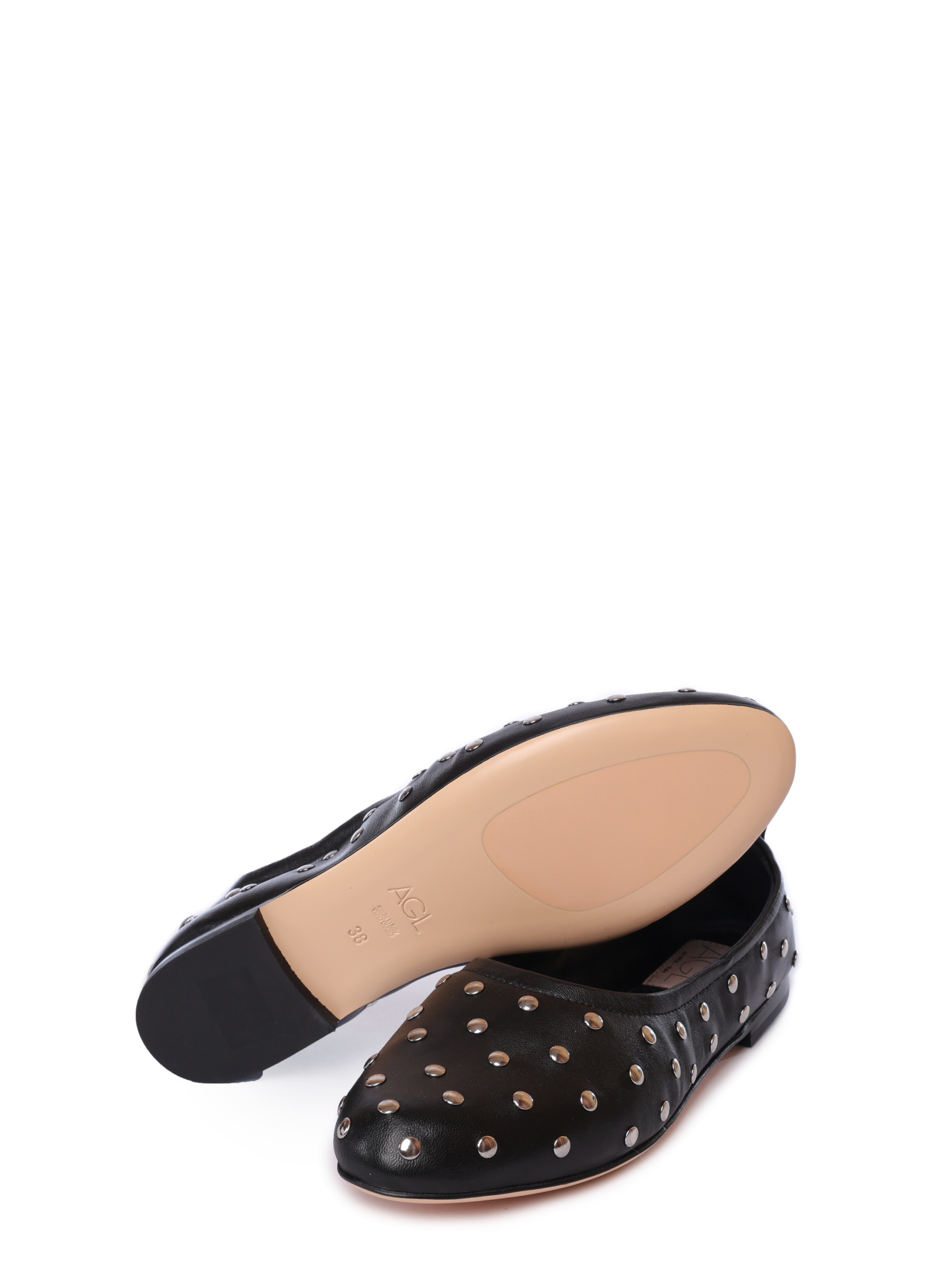 Балетки AGL D544009PCSOFTY 0000 черные женские с заклепками — купить в интернет-магазине Verdistore
