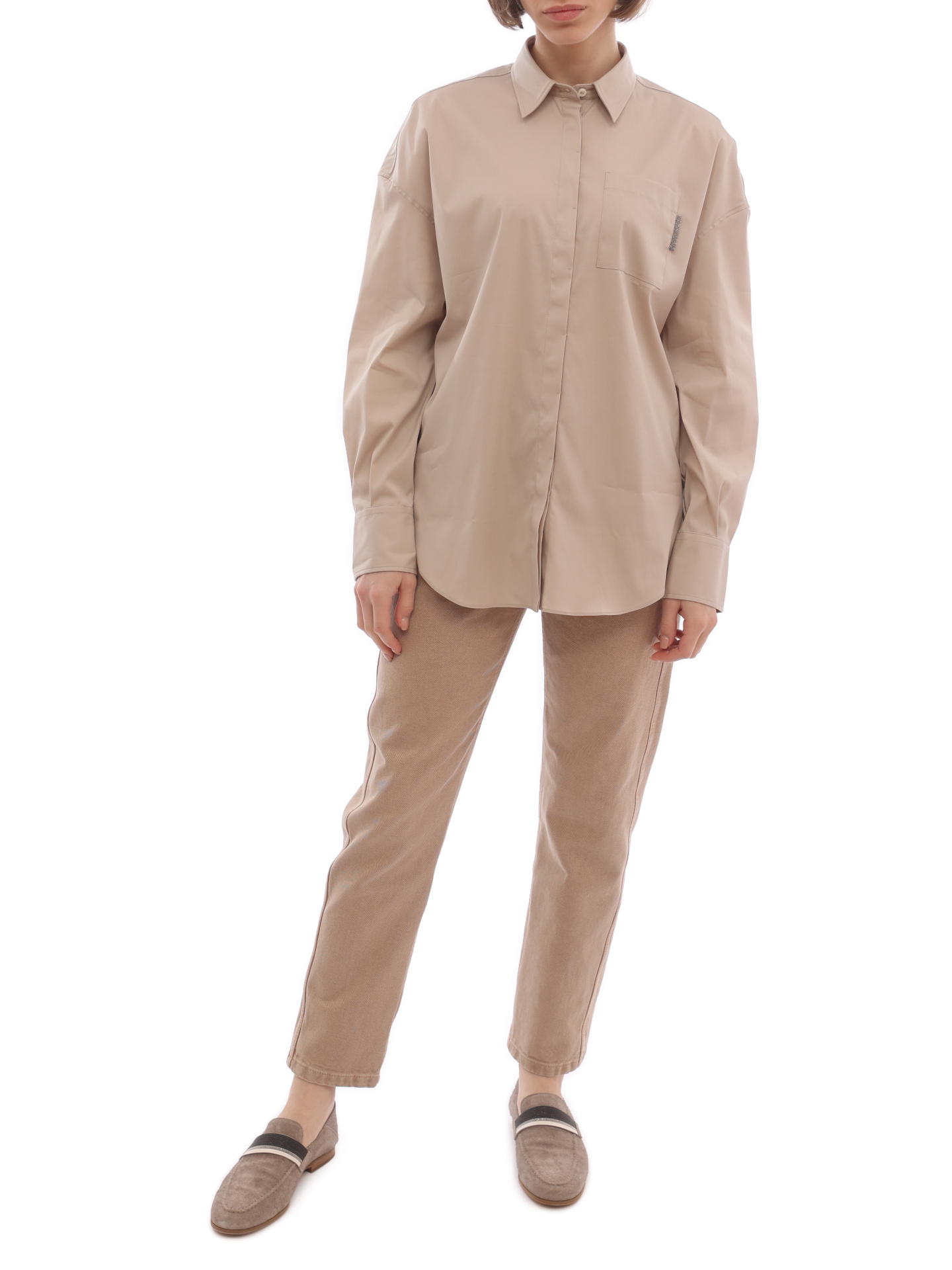 Блузка Brunello Cucinelli M0091MF116 C7498 песочная женская из хлопка — купить в интернет-магазине Verdistore