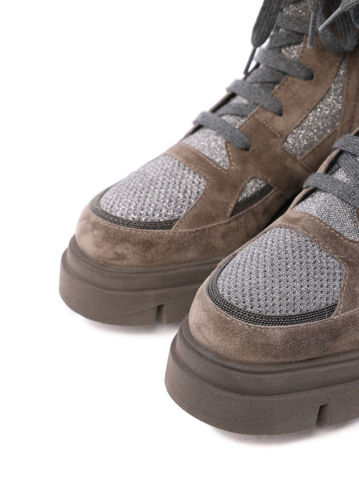 Ботинки Brunello Cucinelli MZ34G2299 C1276 комбинированные женские на шнуровке — купить в интернет-магазине Verdistore