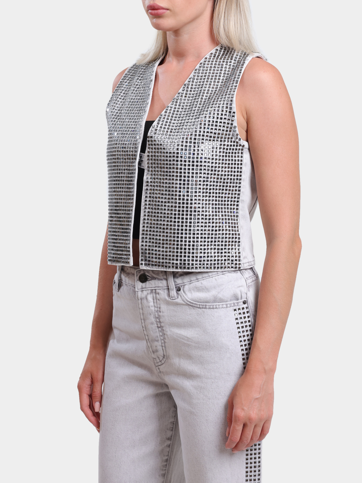 Жилет Armani Exchange XW001205 AF14703 M8090 джинсовый женский со стразами — купить в интернет-магазине Verdistore