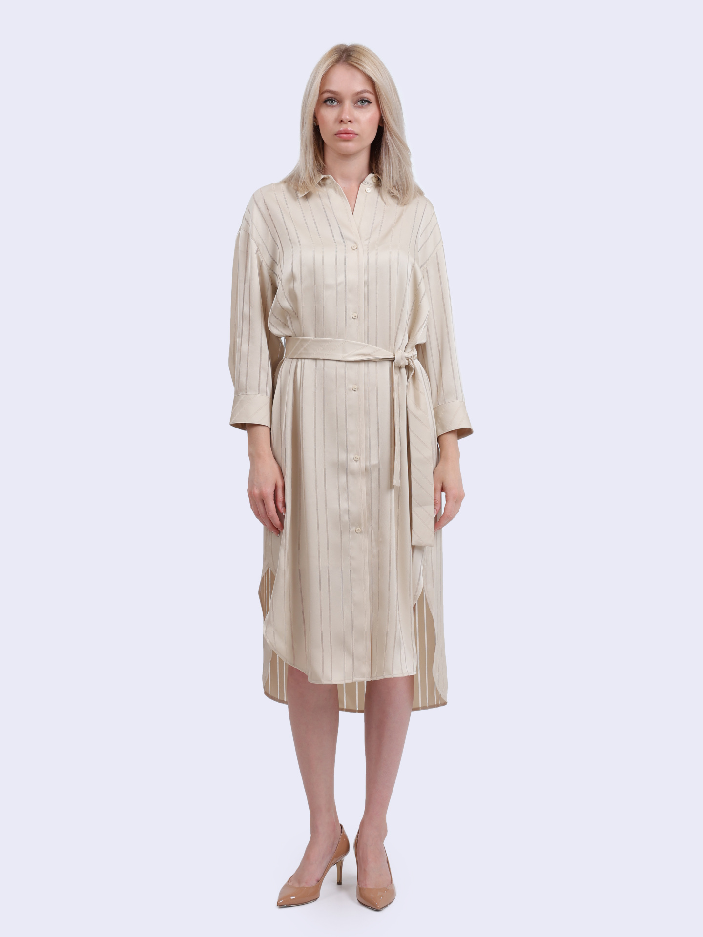 Платье Armani Exchange XW000484 AF12744 F1030 бежевое женское в полоску — купить в интернет-магазине Verdistore