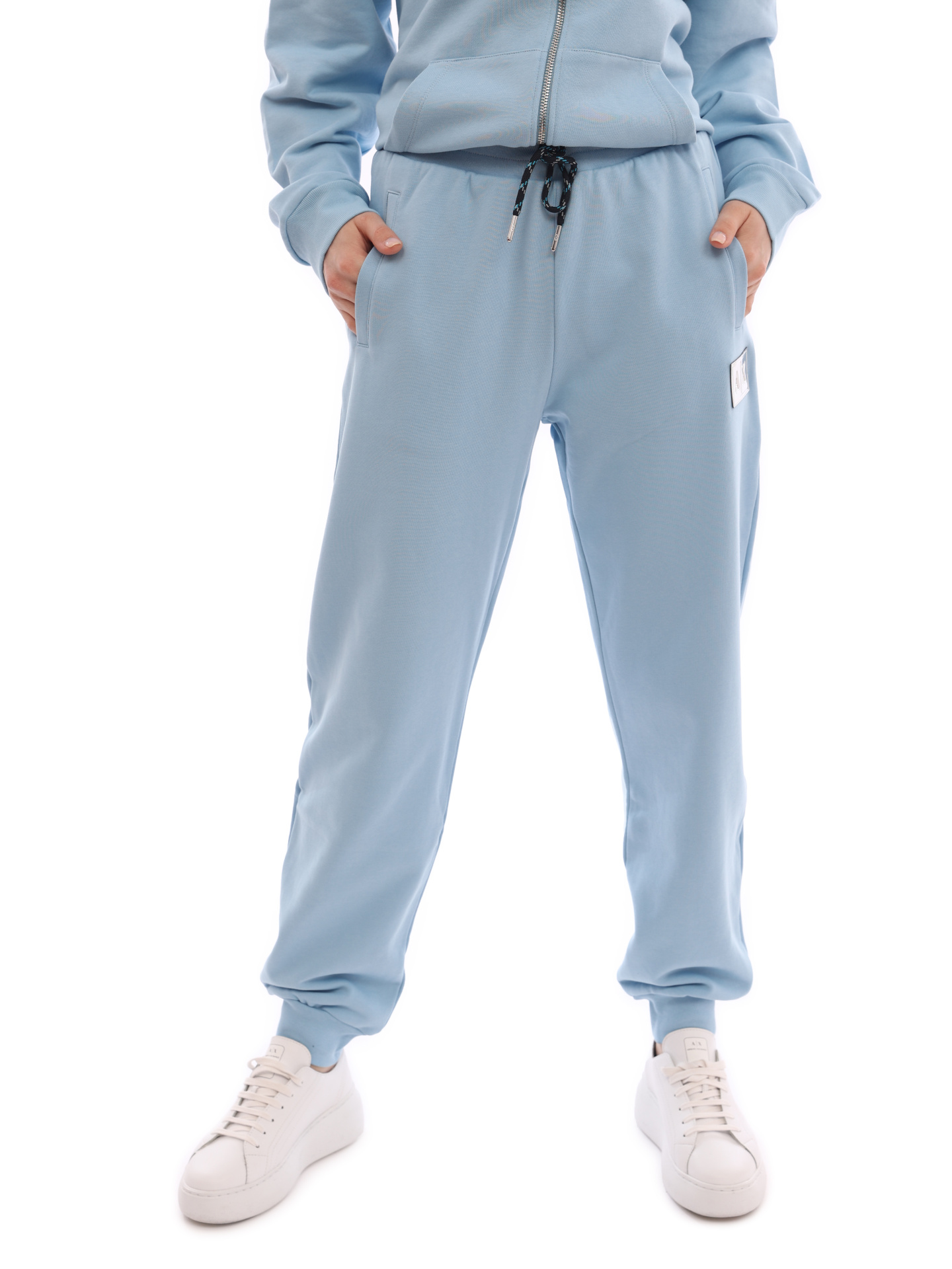 Брюки спортивные Armani Exchange 3LYP75 YJ6UZ 15BL голубые женские с манжетами — купить в интернет-магазине Verdistore