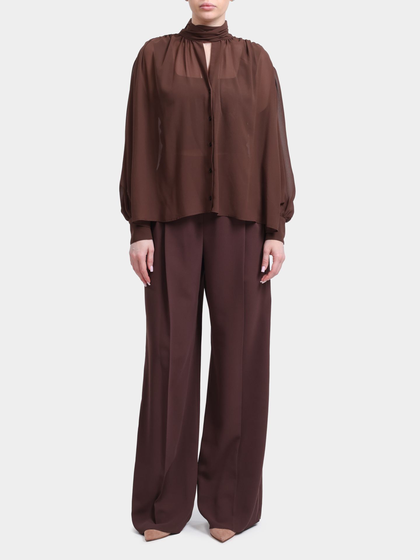 Блуза Marella 365 MLTGIURIA 003 коричневая женская полупрозрачная — купить в интернет-магазине Verdistore