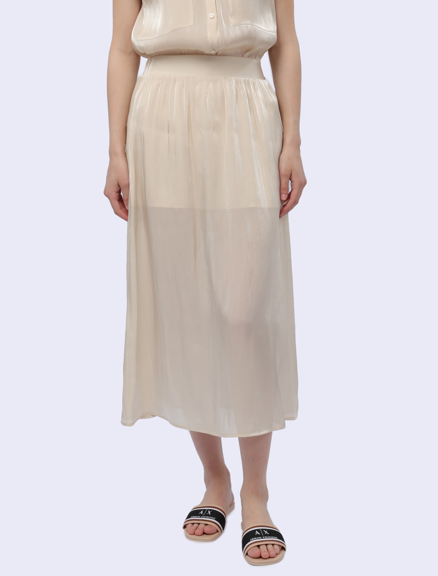 Юбка Armani Exchange 3DYN19 YNUUZ 1787 бежевая женская из струящейся ткани — купить в интернет-магазине Verdistore