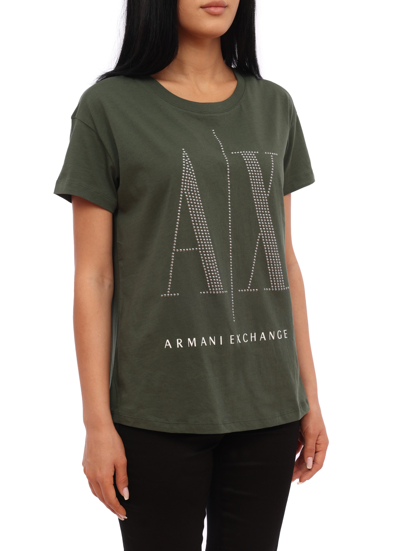 Футболка Armani Exchange 8NYTDX YJG3Z 8801 зелёная женская с логотипом — купить в интернет-магазине Verdistore