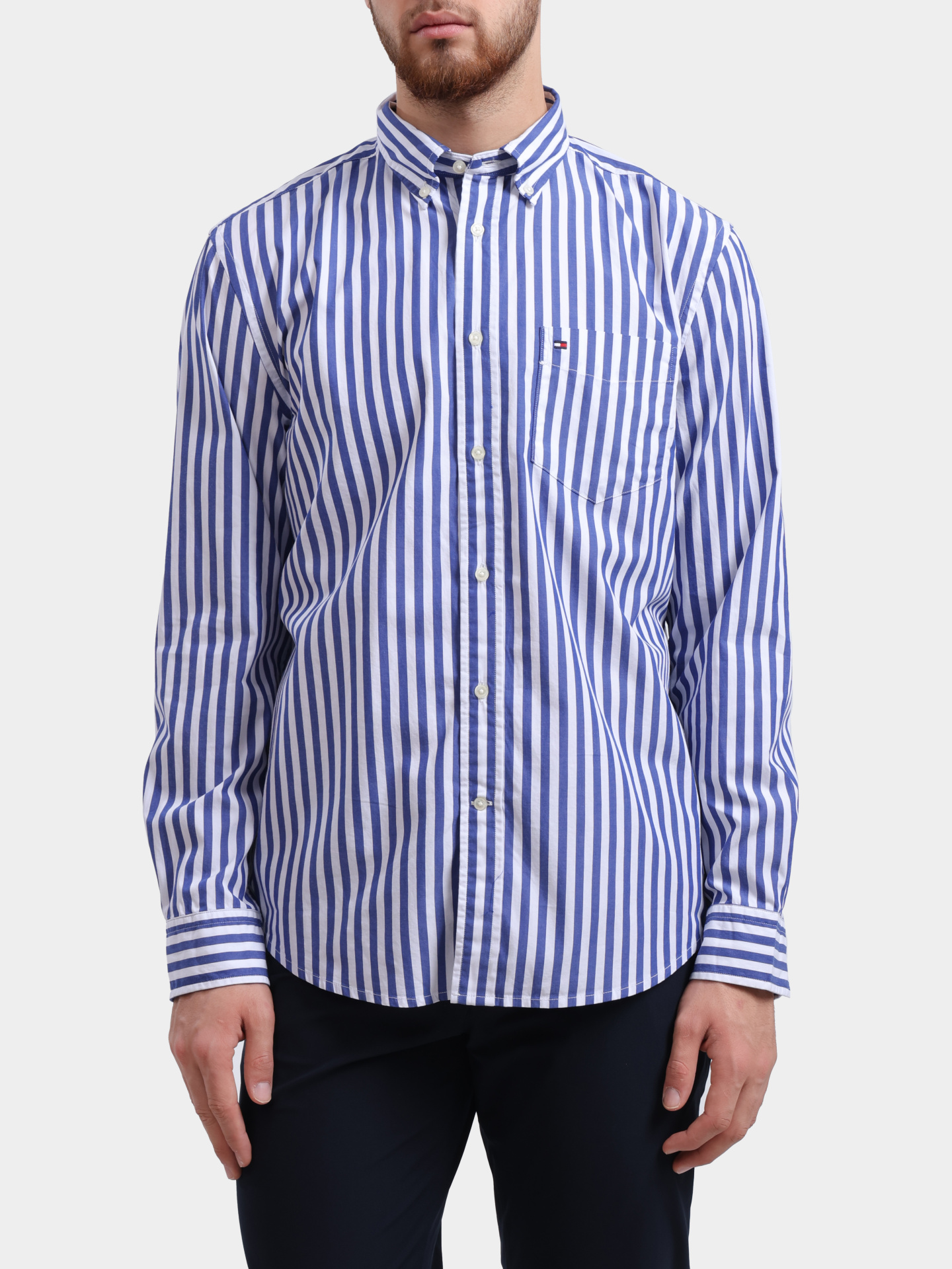 Рубашка Tommy Hilfiger MW0MW39451 0A4 голубая мужская с принтом в полоску  — купить в интернет-магазине Verdistore