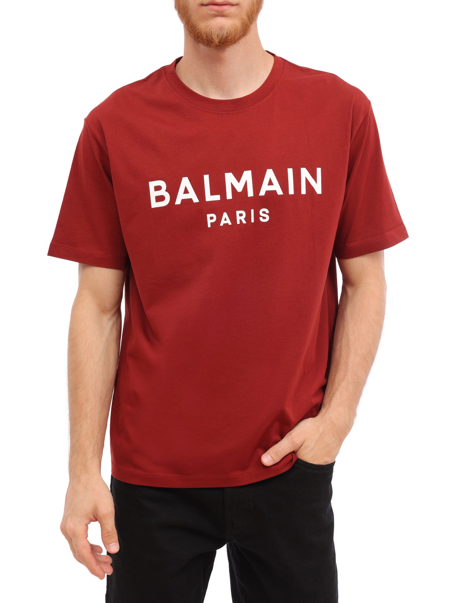 Футболка Balmain BH1EG000BB73 MEB красная мужская с логотипом — купить в интернет-магазине Verdistore
