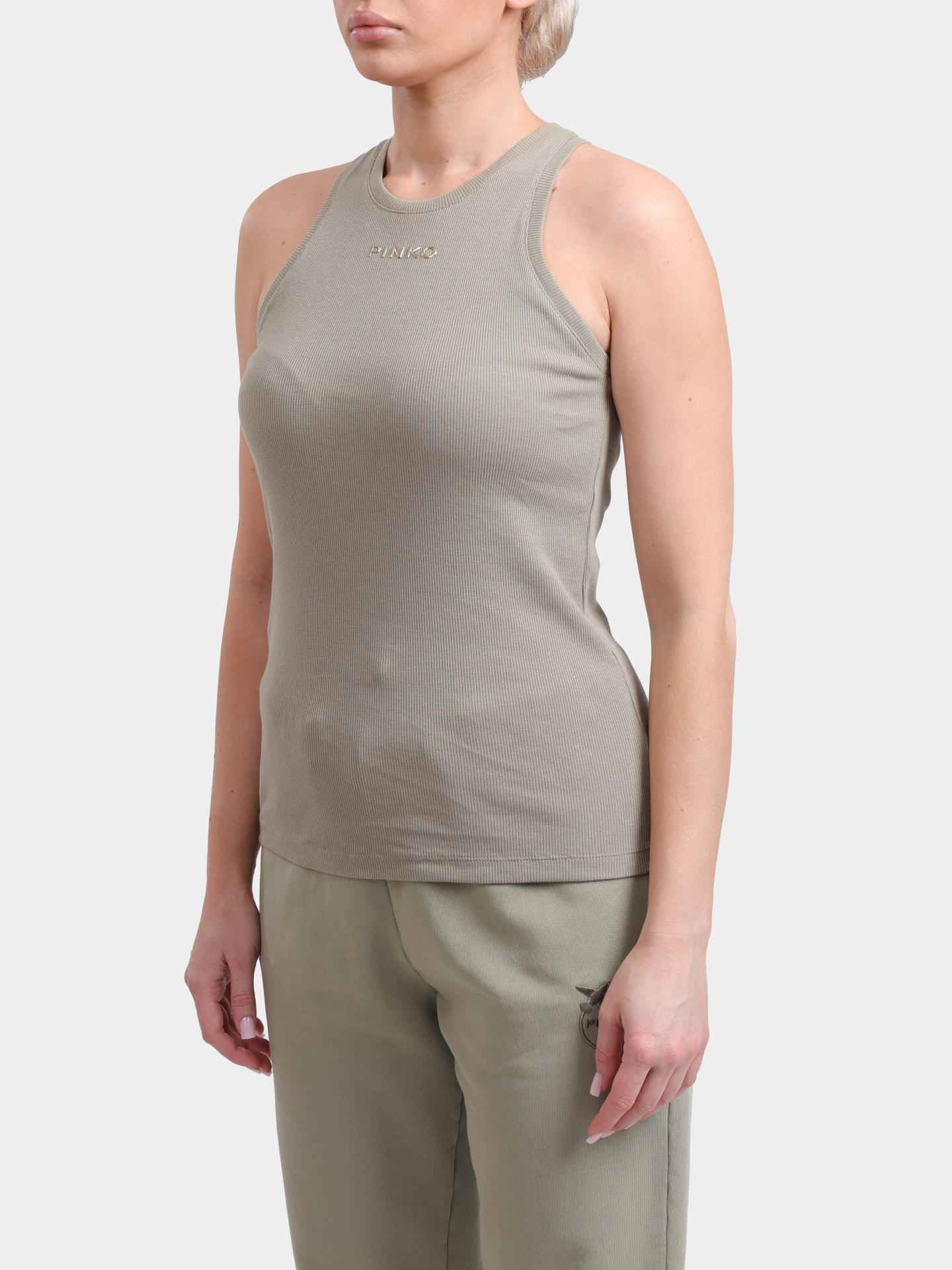 Майка Pinko 100822 A15E U84 хаки женская приталенная с маленьким логотипом — купить в интернет-магазине Verdistore