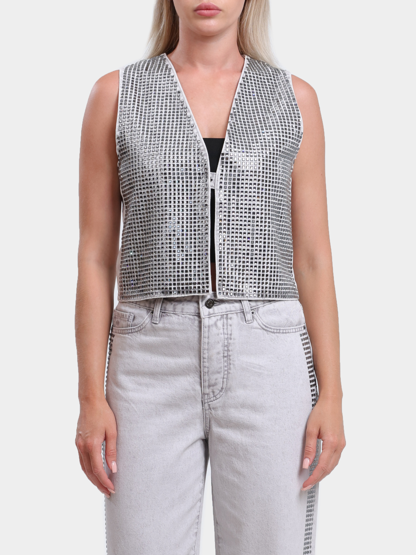 Жилет Armani Exchange XW001205 AF14703 M8090 джинсовый женский со стразами — купить в интернет-магазине Verdistore