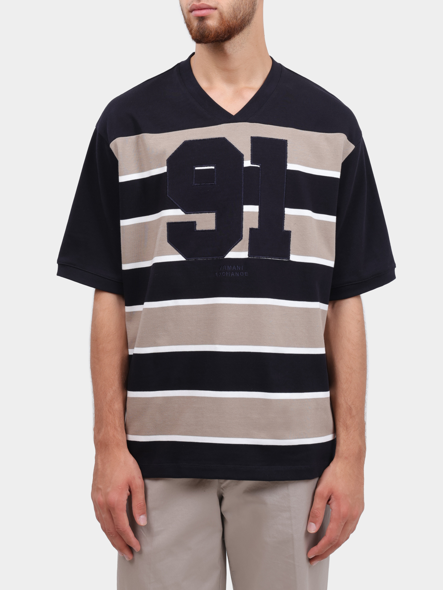 Футболка Armani Exchange XM000465 AF13024 F6017 хлопковая мужская в полоску — купить в интернет-магазине Verdistore
