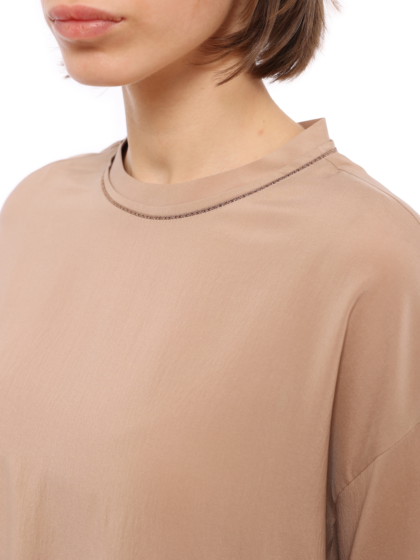 Блузка Brunello Cucinelli M0S28B7120 бежевая женская из шелка — купить в интернет-магазине Verdistore