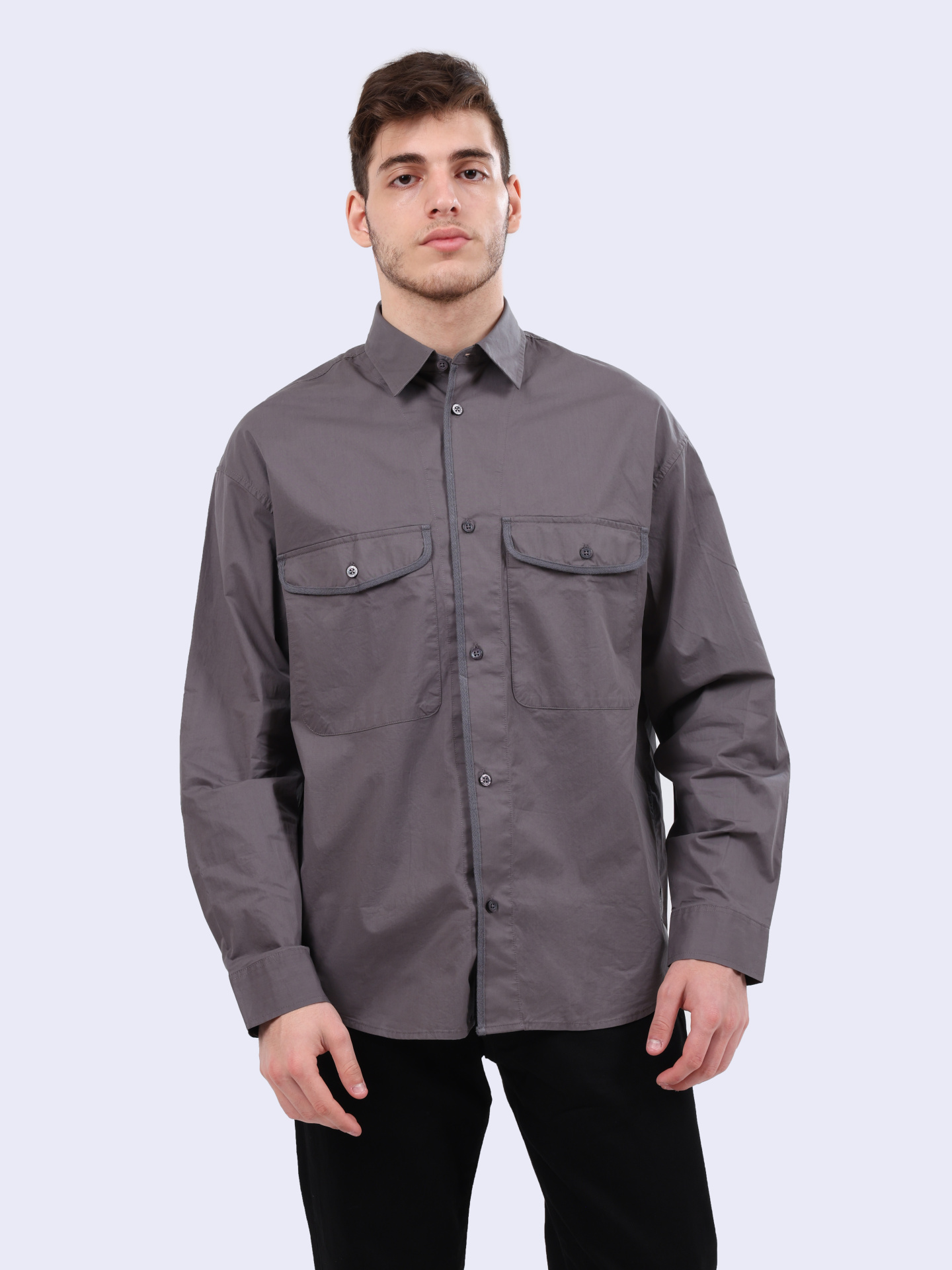 Рубашка Armani Exchange 6DZCL7 ZN3CZ 19AA серая мужская с накладными карманами — купить в интернет-магазине Verdistore