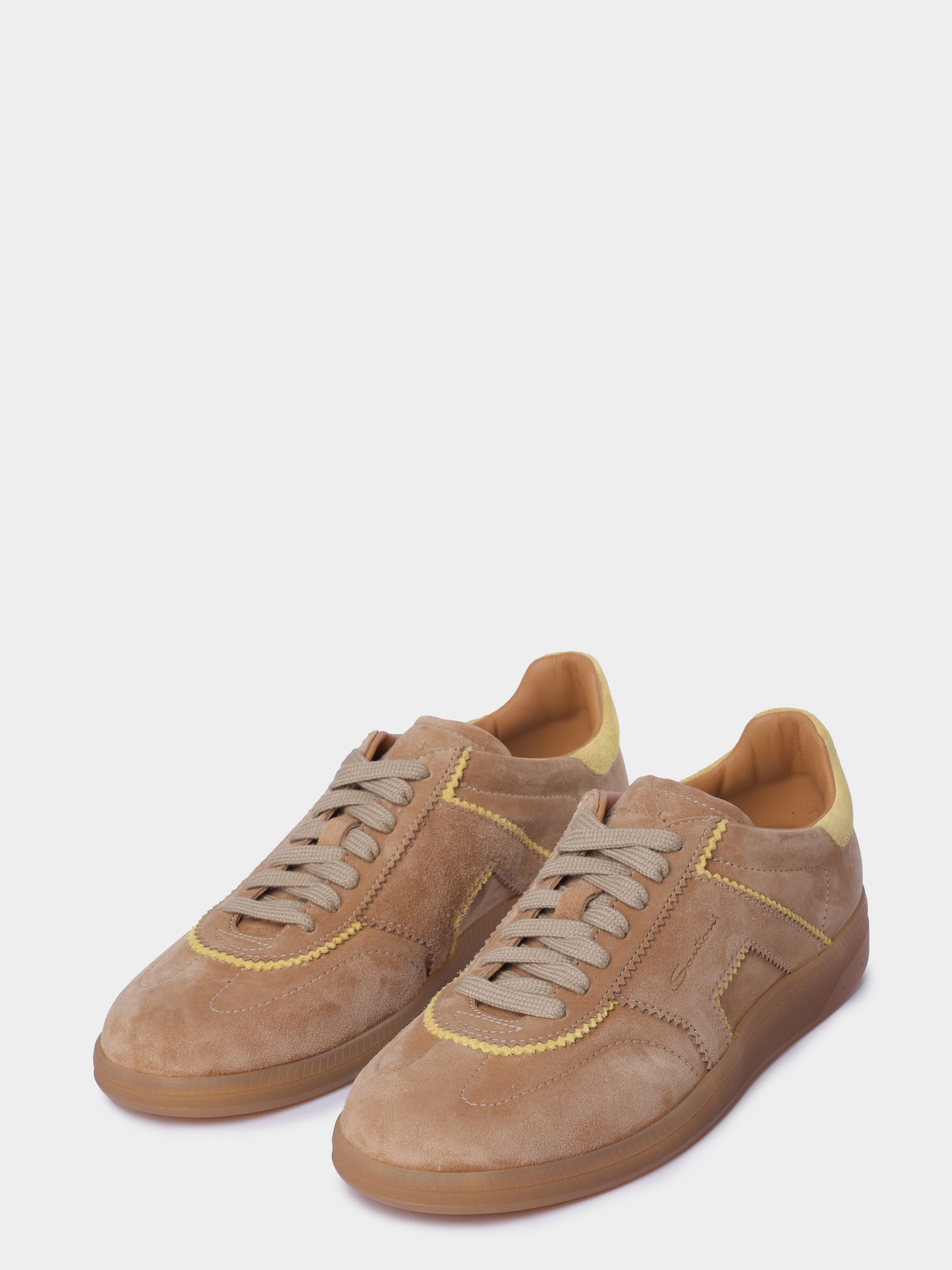 Кеды Santoni WBPG61463FAITUBYC13 бежевые женские с желтой контрастной окантовкой — купить в интернет-магазине Verdistore