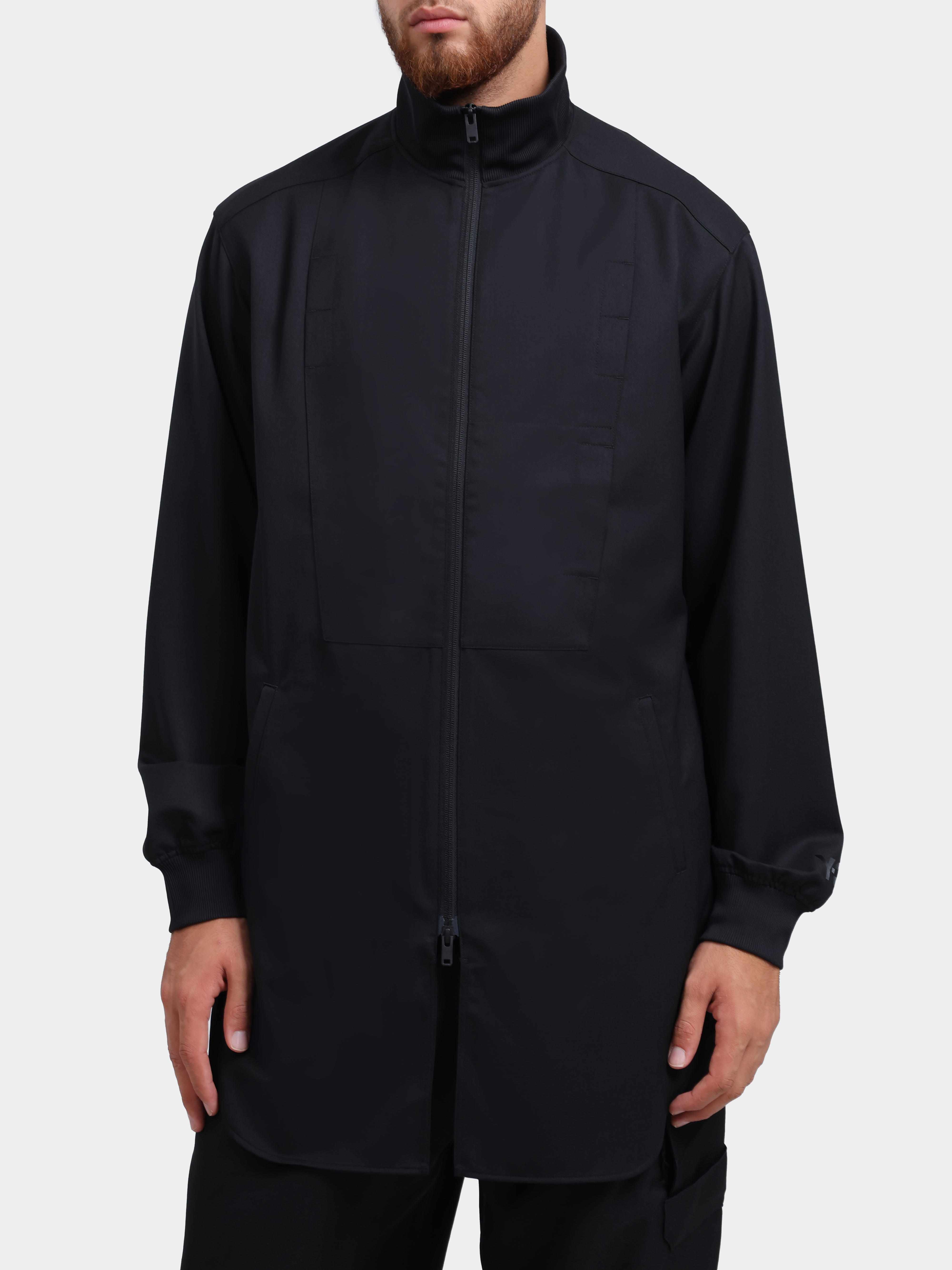 Куртка Y3 KG6035 BLACK черная мужская удлиненная с контрастными полосами  — купить в интернет-магазине Verdistore