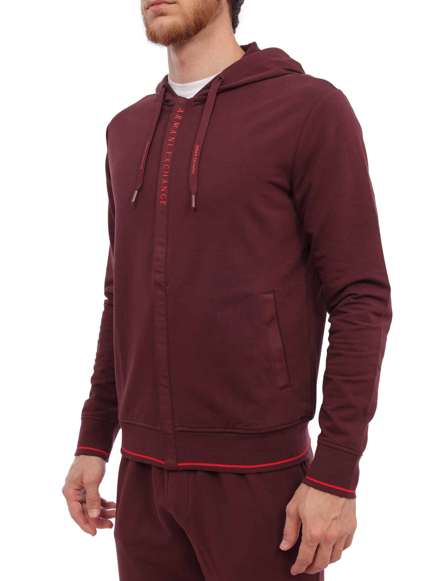 Мастерка Armani Exchange 8NZM82 ZJH3Z 14AU бордовая мужская с контрастной полосой — купить в интернет-магазине Verdistore