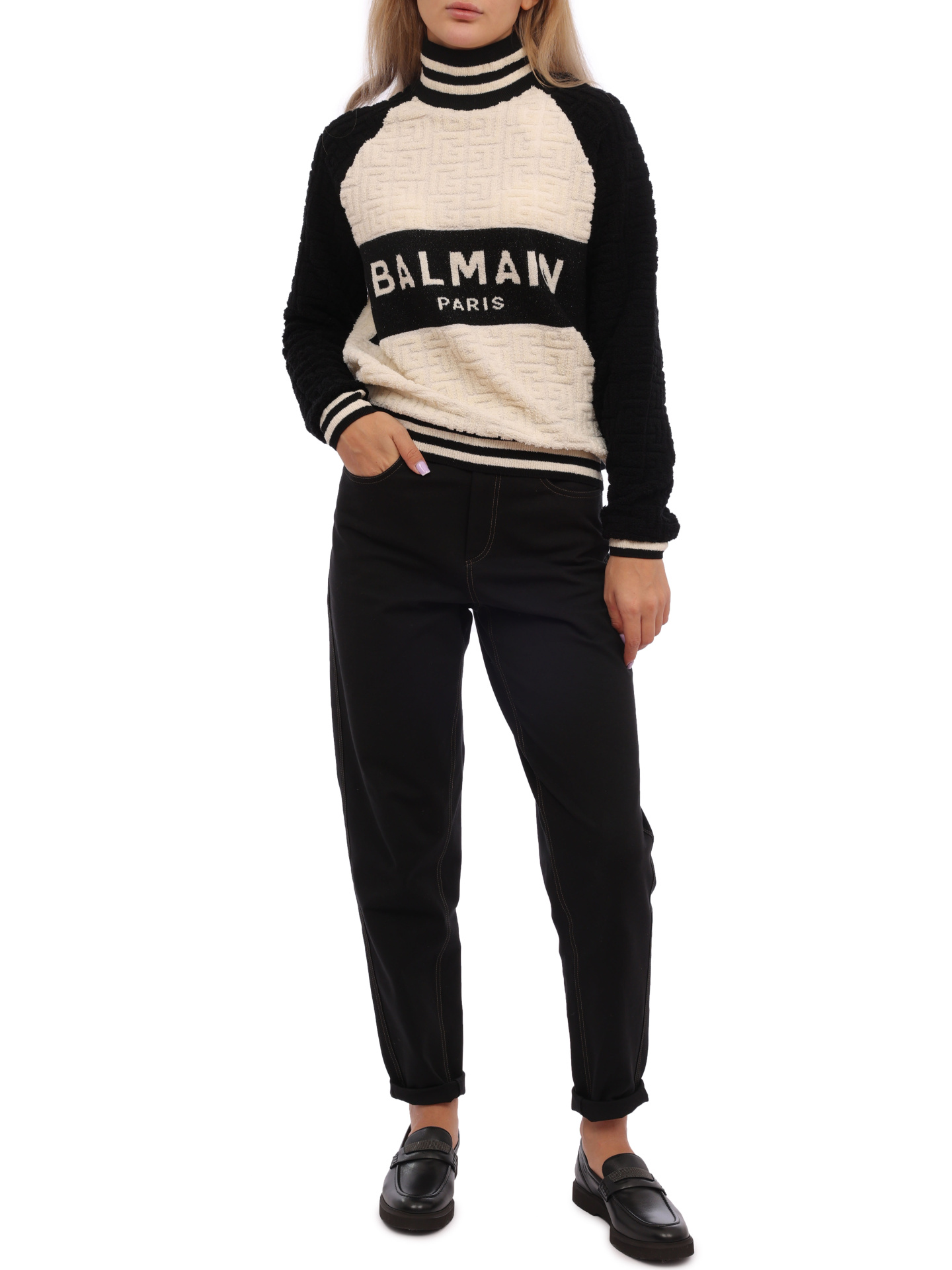 Свитер Balmain BF1KF001KE95 GKP трикотажный женский с логотипом — купить в интернет-магазине Verdistore