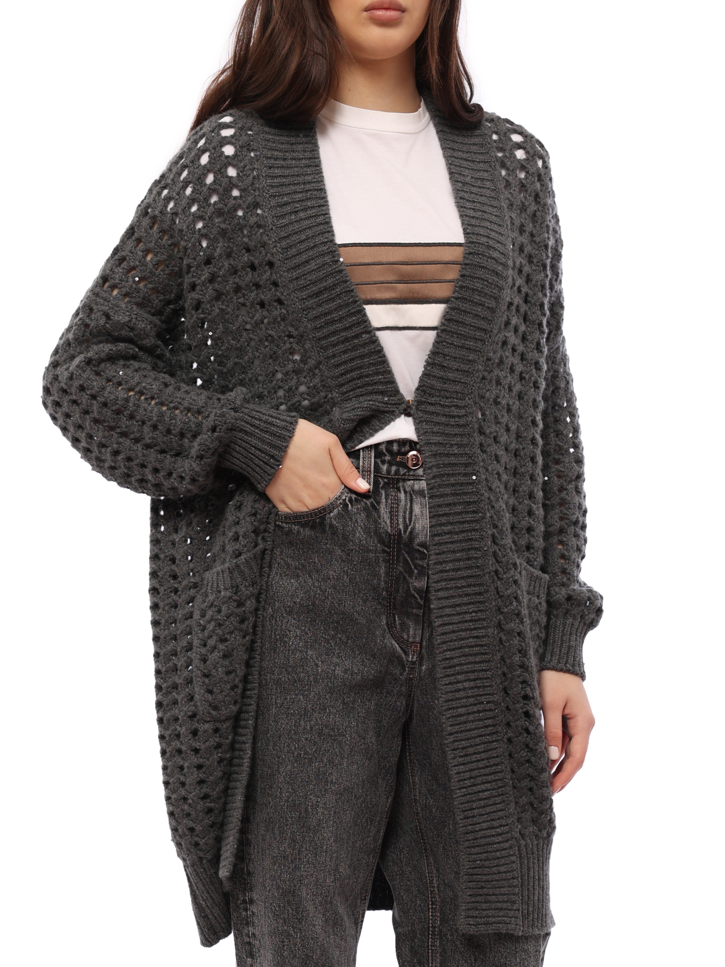 Кардиган Brunello Cucinelli M32364516 CJ079 удлиненный женский — купить в интернет-магазине Verdistore
