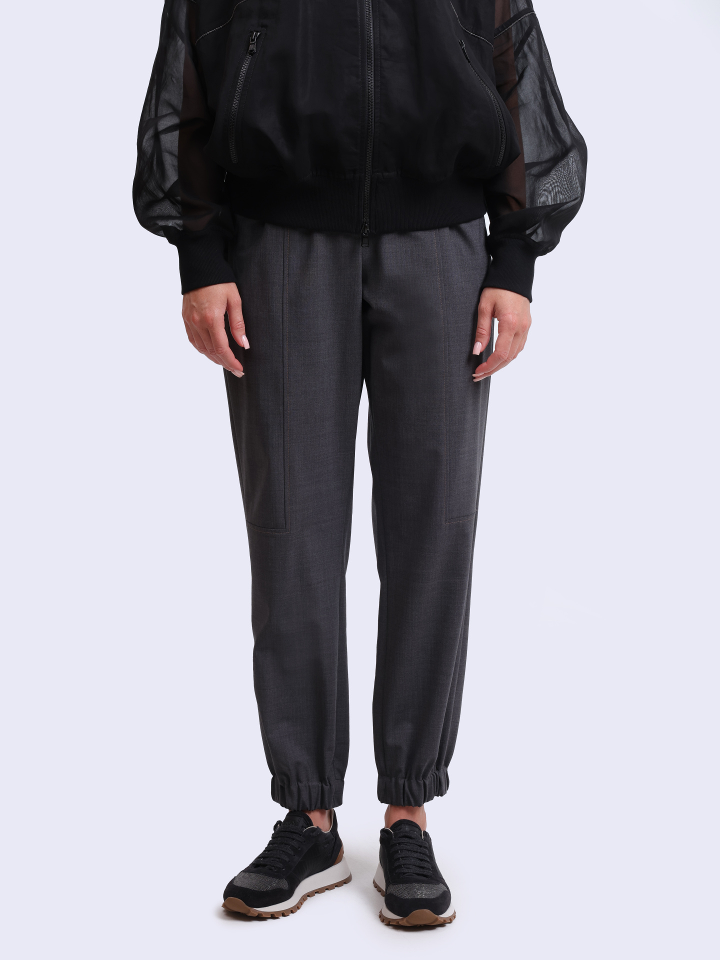 Брюки Brunello Cucinelli M0W07P8108 C4078 серые женские на резинке — купить в интернет-магазине Verdistore