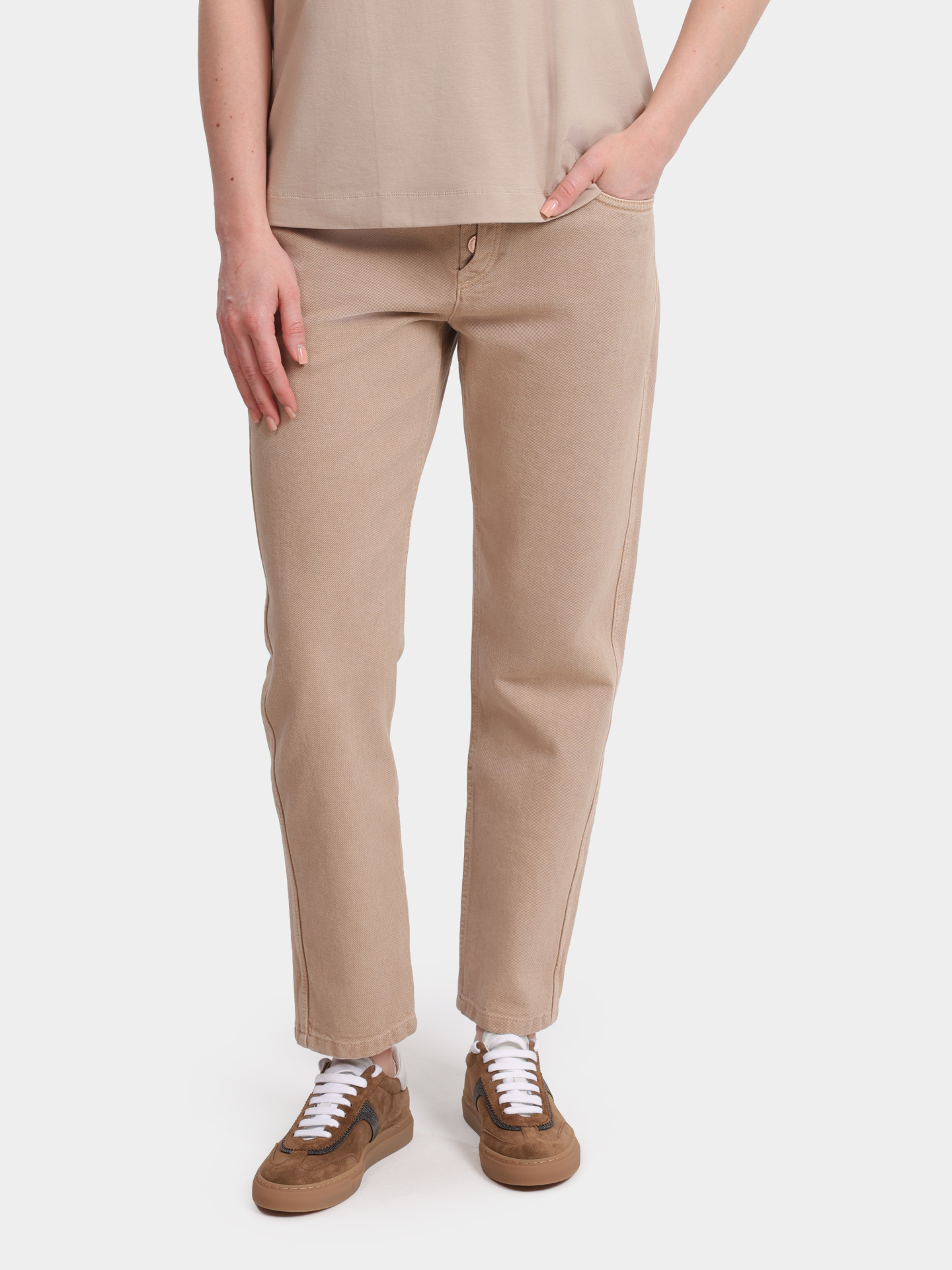 Джинсы Brunello Cucinelli MB030P5715 C8617 бежевые женские на пуговицах — купить в интернет-магазине Verdistore