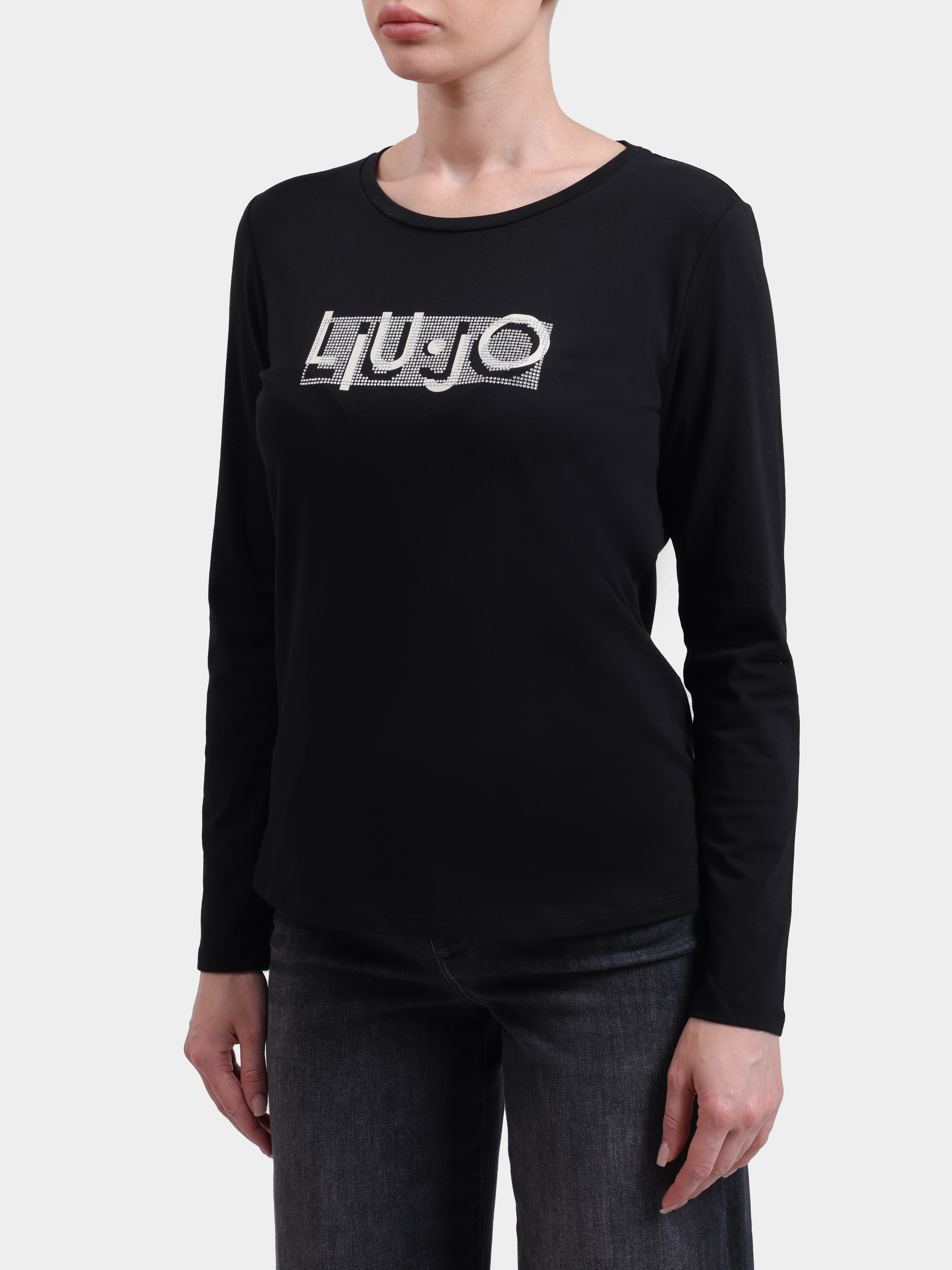 Лонгслив Liu-Jo Sport TF6248 JS003 L9293 черный женский с логотипом из страз — купить в интернет-магазине Verdistore
