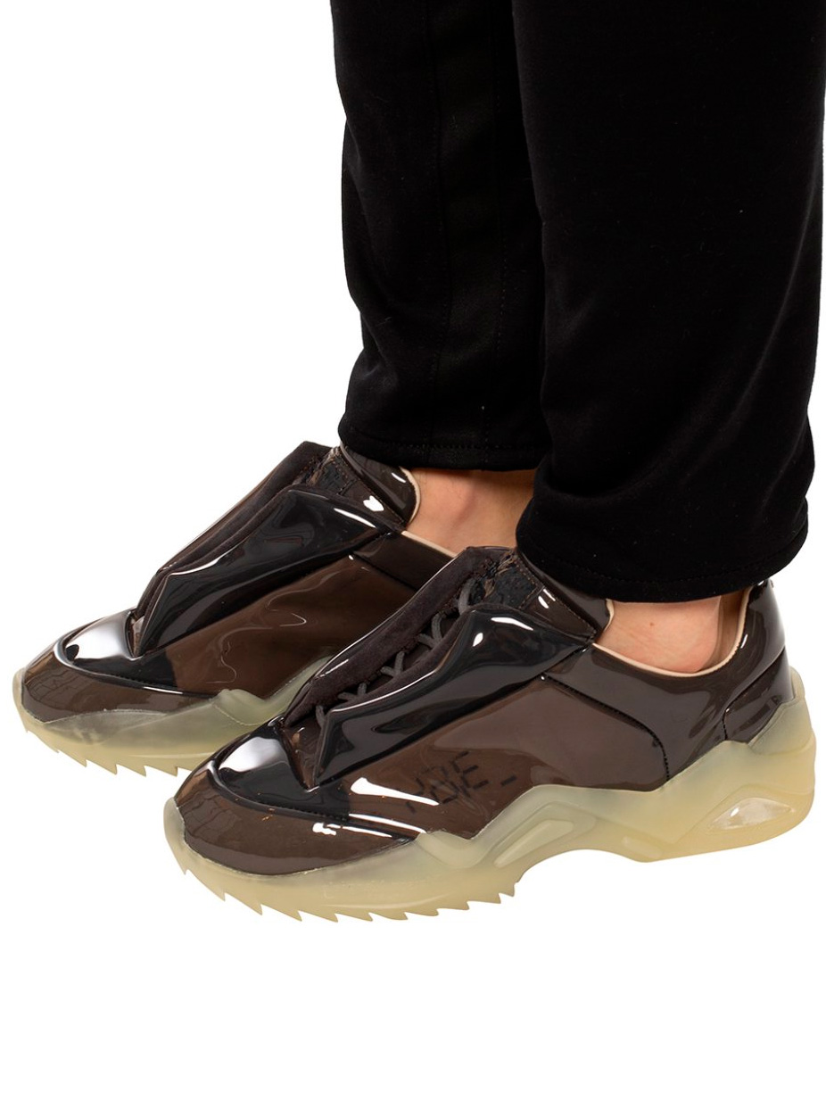 Кроссовки коричневые лакированные на белой подошве  — купить в интернет-магазине Verdistore
