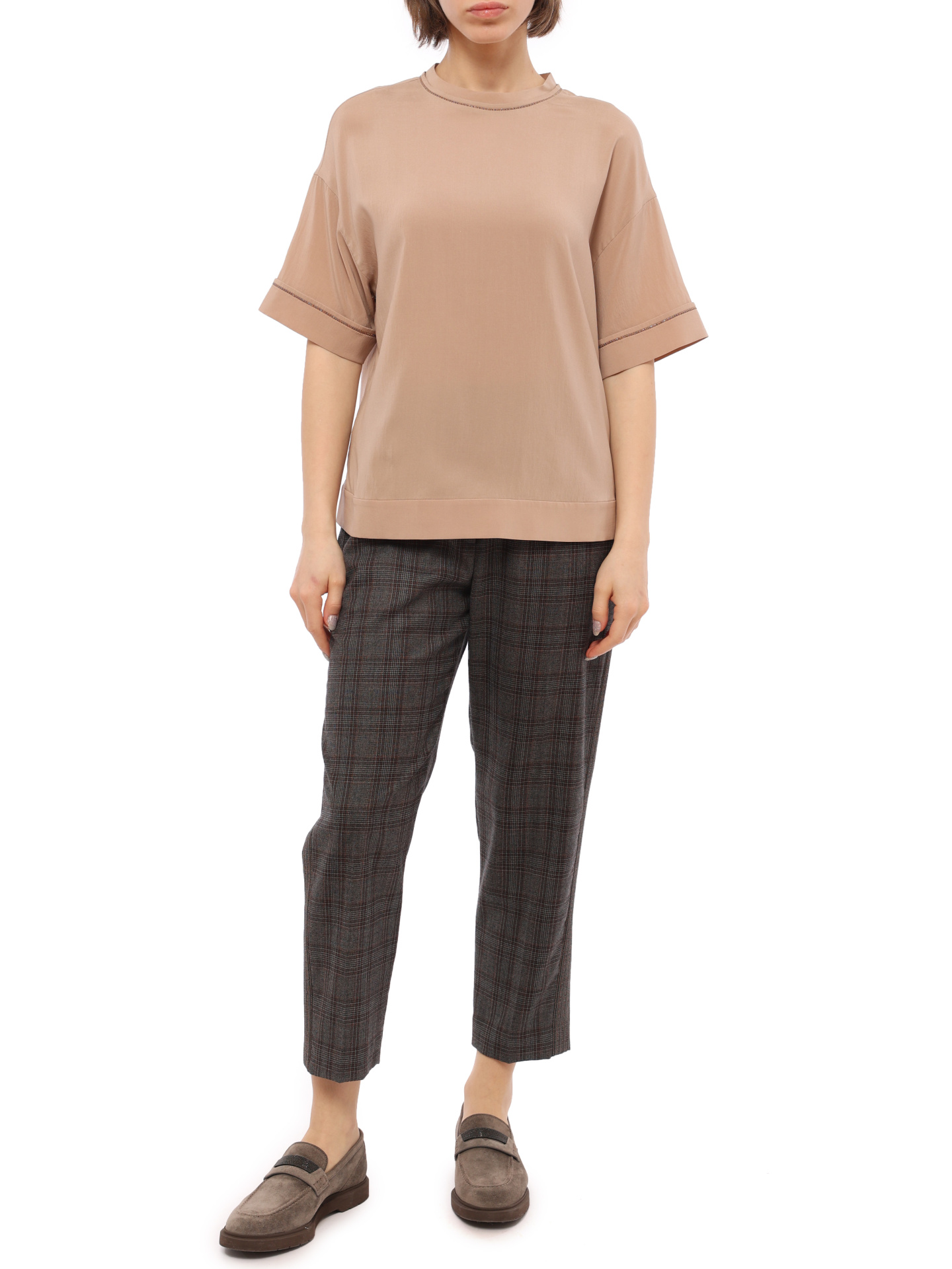 Блузка Brunello Cucinelli M0S28B7120 бежевая женская из шелка — купить в интернет-магазине Verdistore