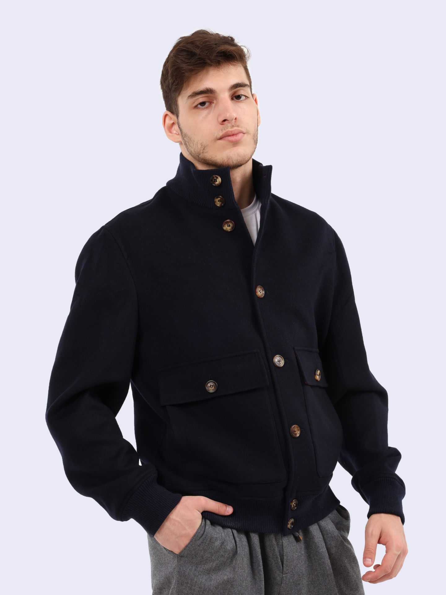 Бомбер Brunello Cucinelli MY4416895 CZA66 темно-синий мужской из шерсти — купить в интернет-магазине Verdistore