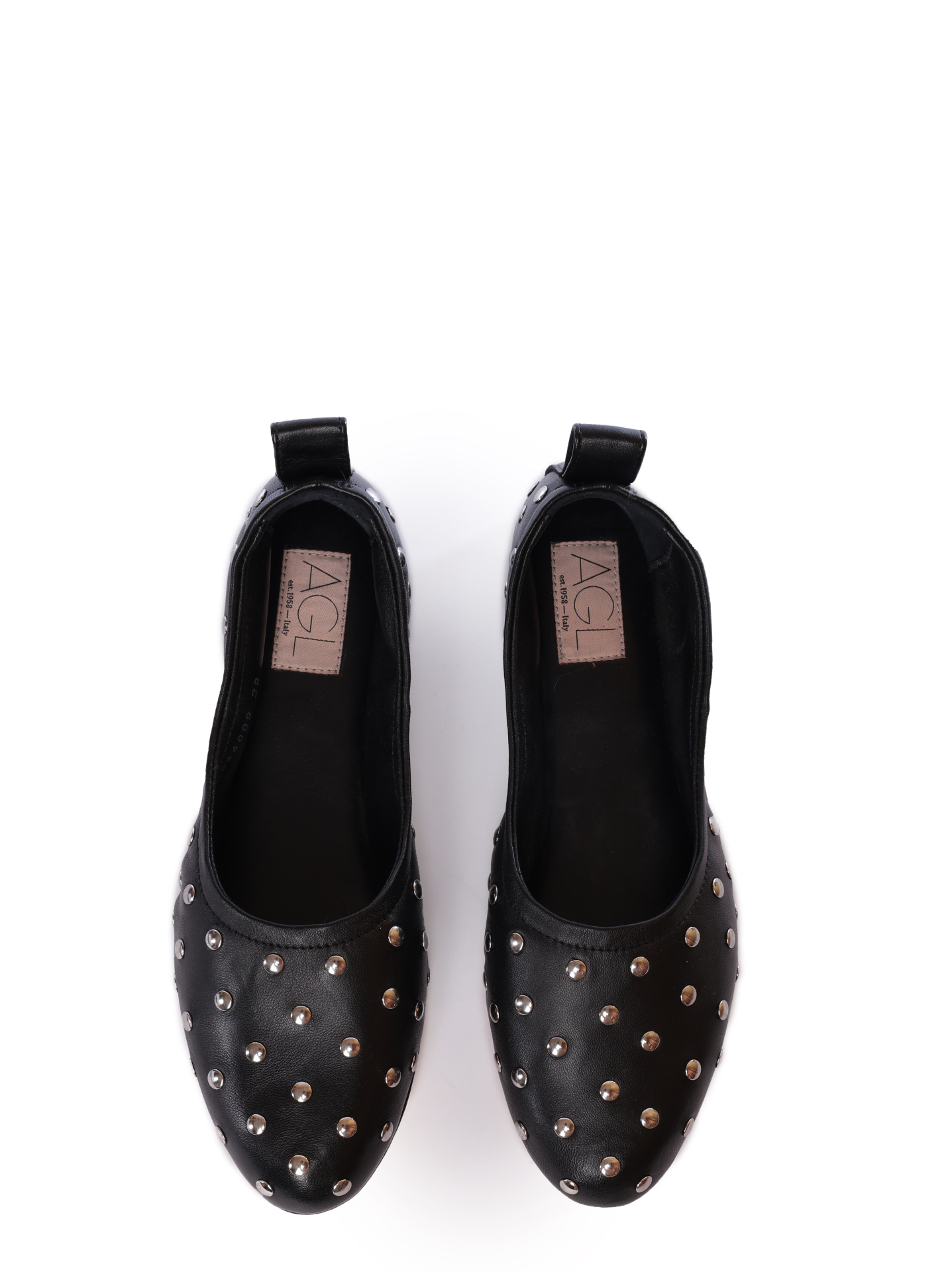 Балетки AGL D544009PCSOFTY 0000 черные женские с заклепками — купить в интернет-магазине Verdistore