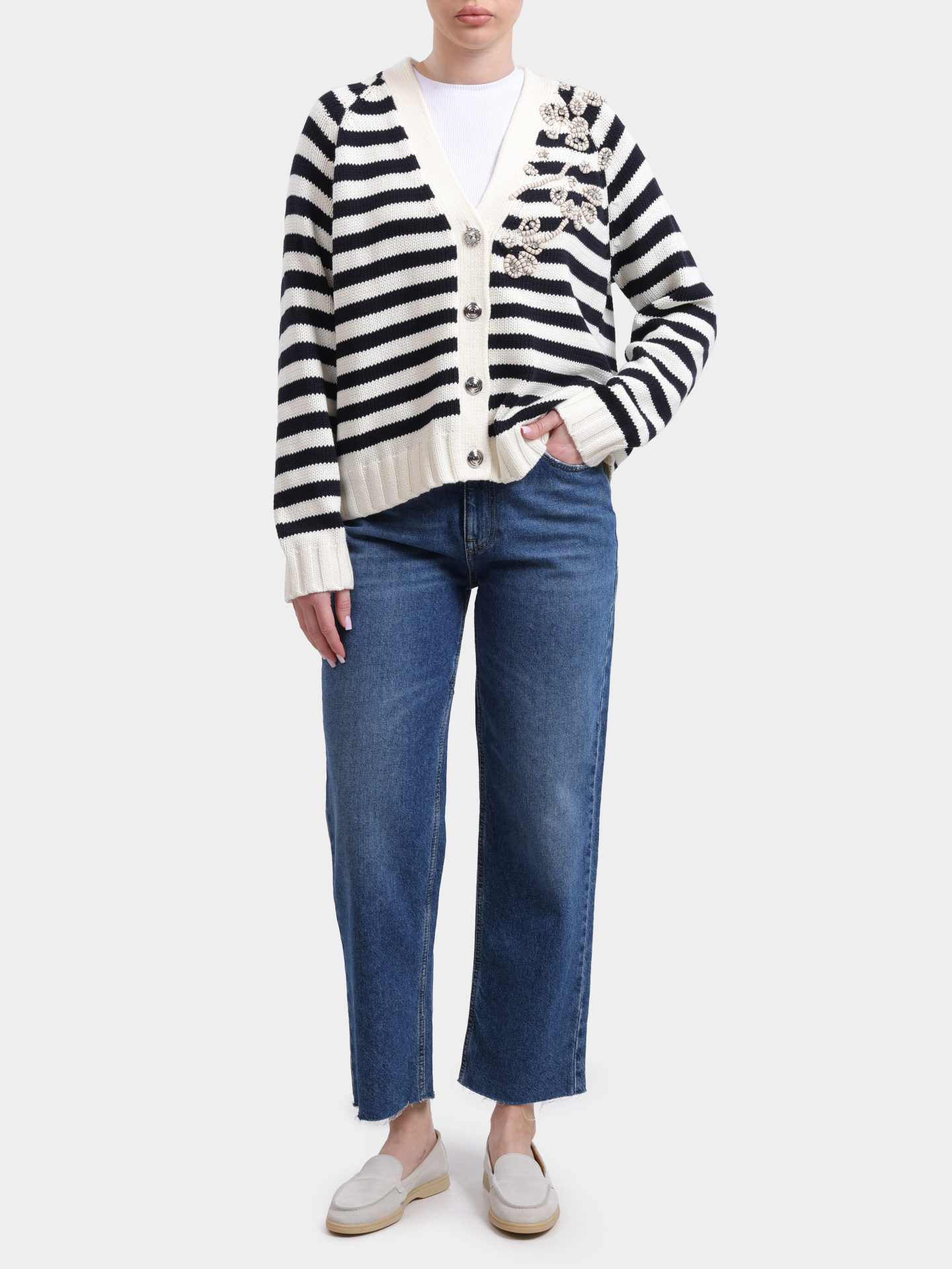Кардиган Liu-Jo WHITE LABEL WA6220 MA07Q C3915 женский с принтом контрастных полос и вышивкой — купить в интернет-магазине Verdistore
