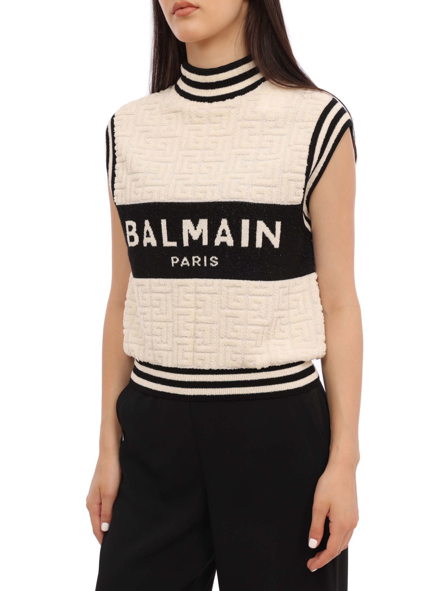 Жилет Balmain BF1AB355KE95 GKP трикотажный женский с логотипом — купить в интернет-магазине Verdistore