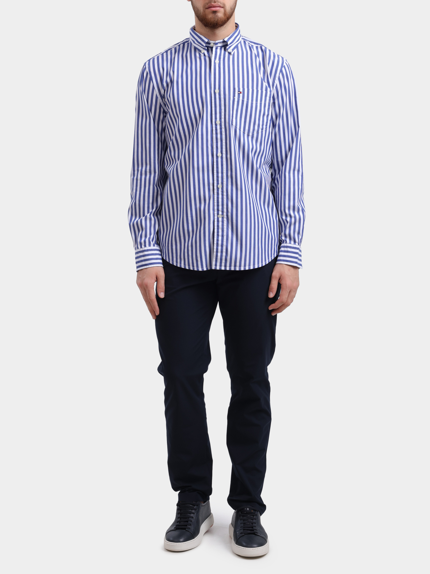 Рубашка Tommy Hilfiger MW0MW39451 0A4 голубая мужская с принтом в полоску  — купить в интернет-магазине Verdistore