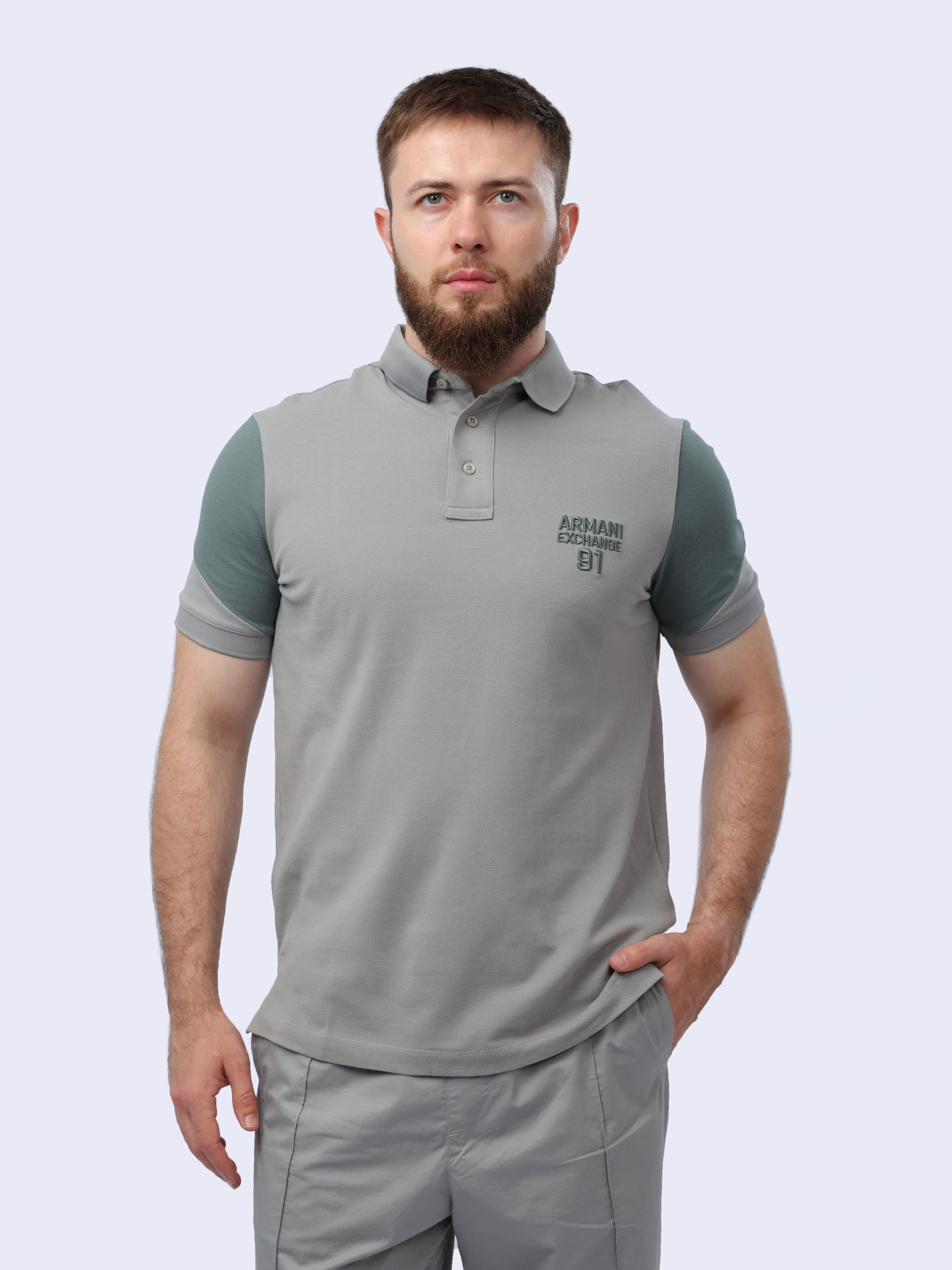 Поло Armani Exchange 3DZFLK ZJM5Z 1996 мужское с контрастными рукавами — купить в интернет-магазине Verdistore